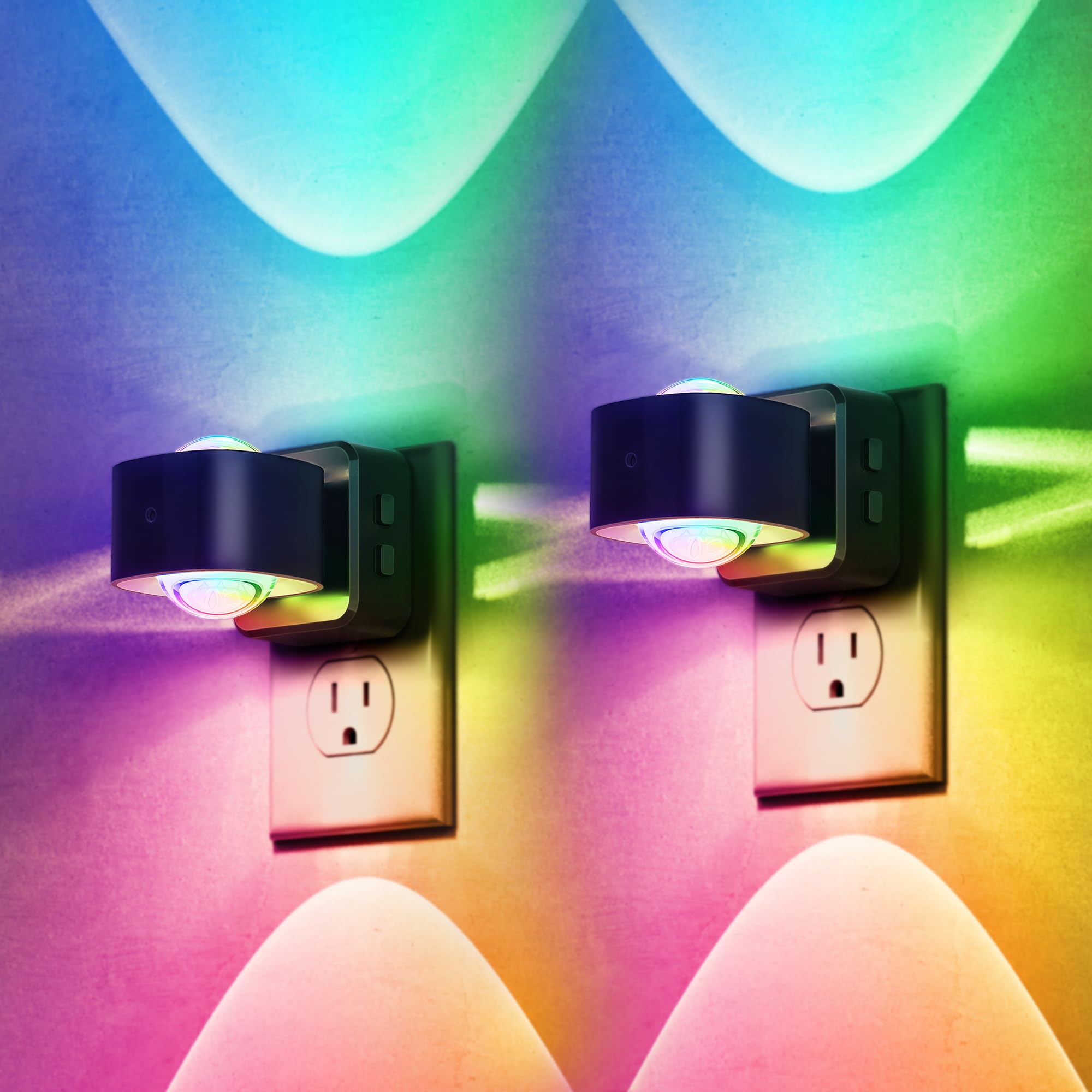 Briignite Night Light Projector  Rgb Color Changing Night Light For Kids  180?Rotating Night Lights Plug Into Wall  Dusk To Dawn Sensor  Rgb Ambient Lighting For Gaming Room Bathroom Gifts  2 Pack