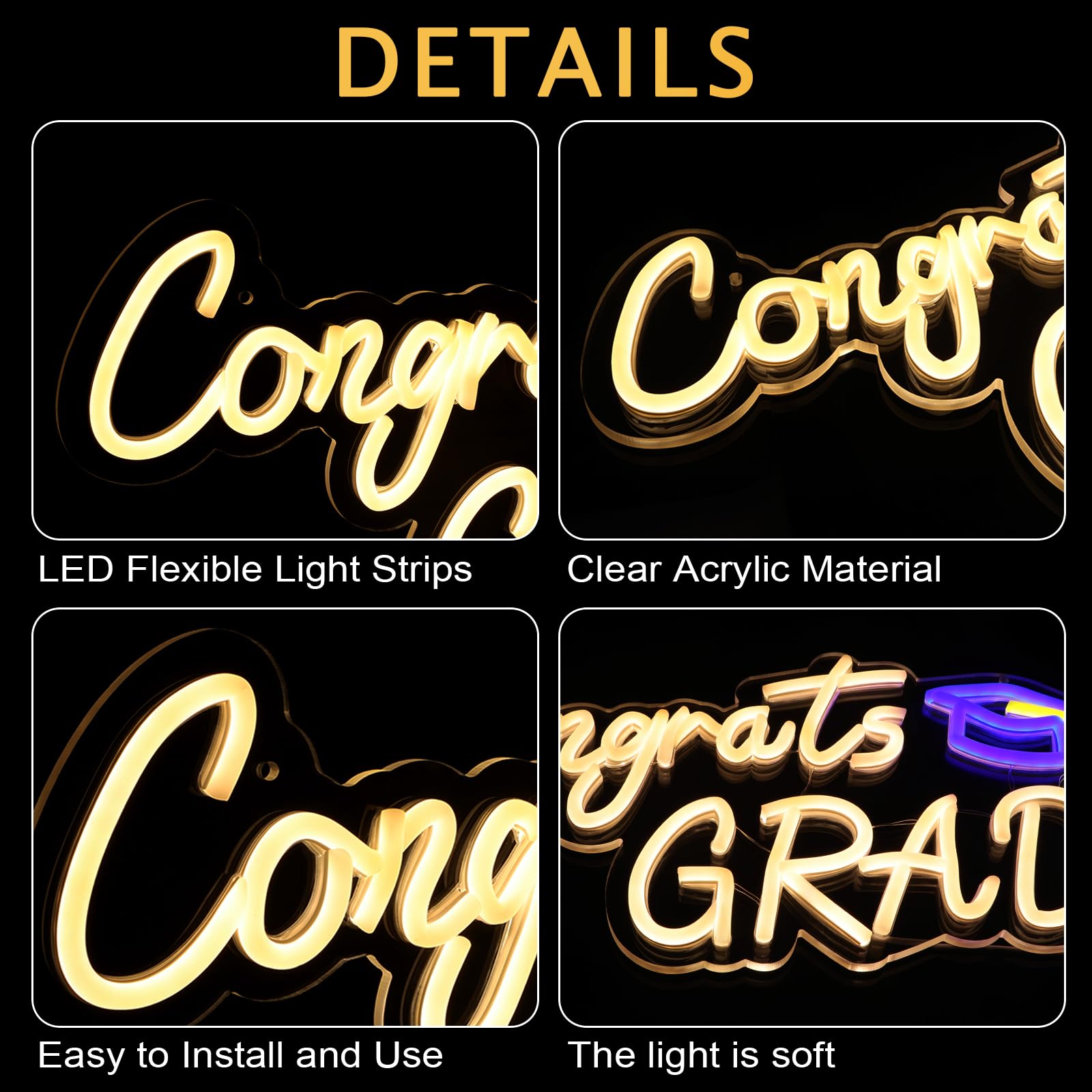 Hmasyo Congrats Grad Neon Sign With Cap  Graduation Decorations 2025 Congrats Led Sign Wall Decor Class Of 2025 Party Room Dorm Backdrop Celebration Gifts  Warm White  Usb Powered  Dimmable