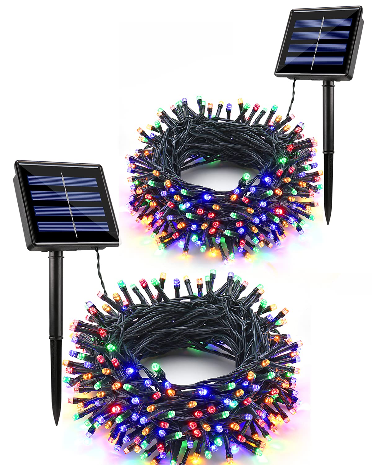 Flacchi Solar String Lights 72ft 200 LED Multicolor Waterproof Fairy Lights 2 Pack for Garden Patio Outdoor Holiday Decoration