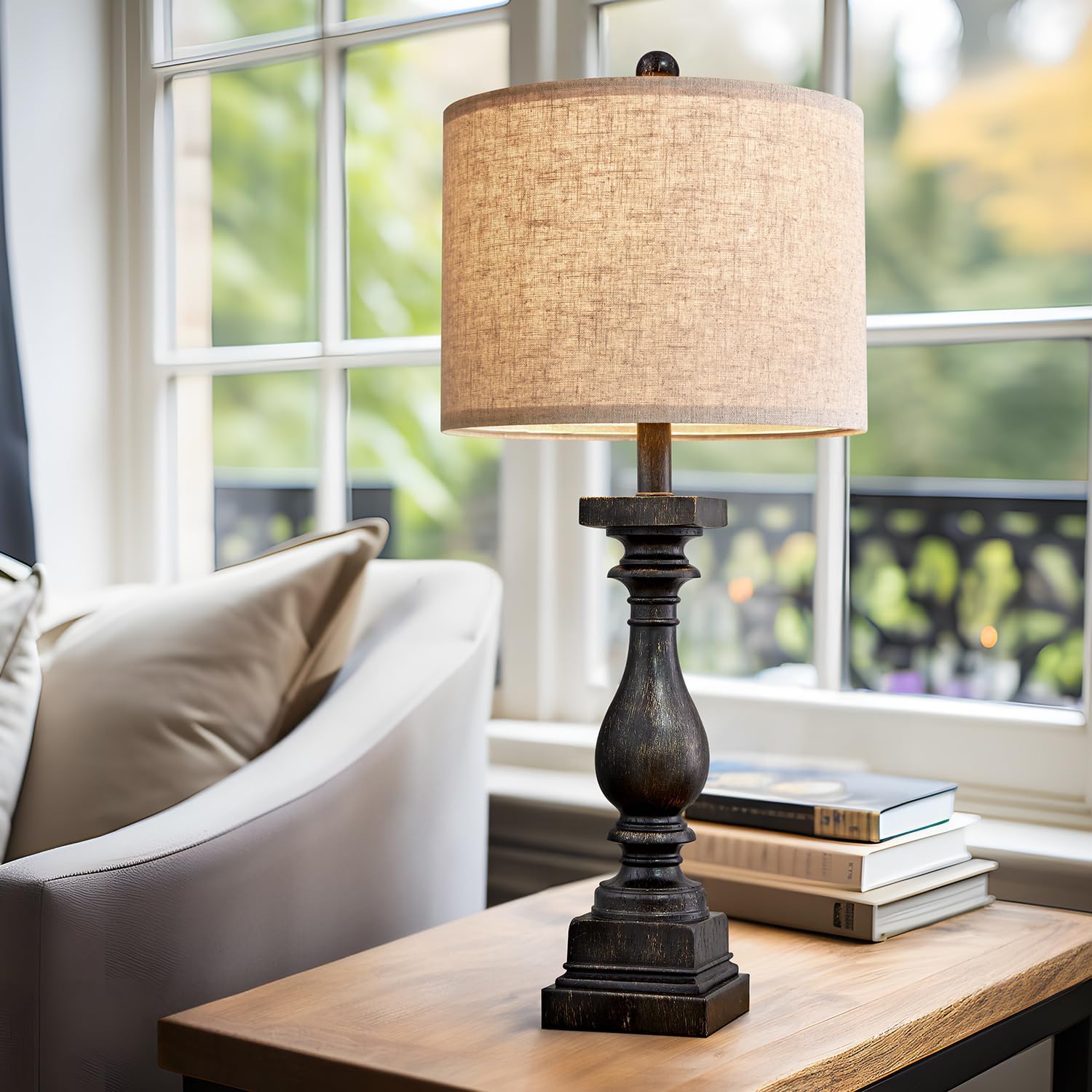 BOBOMOMO Retro Side Table Lamp 27in USB Charging A/C Resin Black 1 Pack Model AMZ-T279BLG-U-1