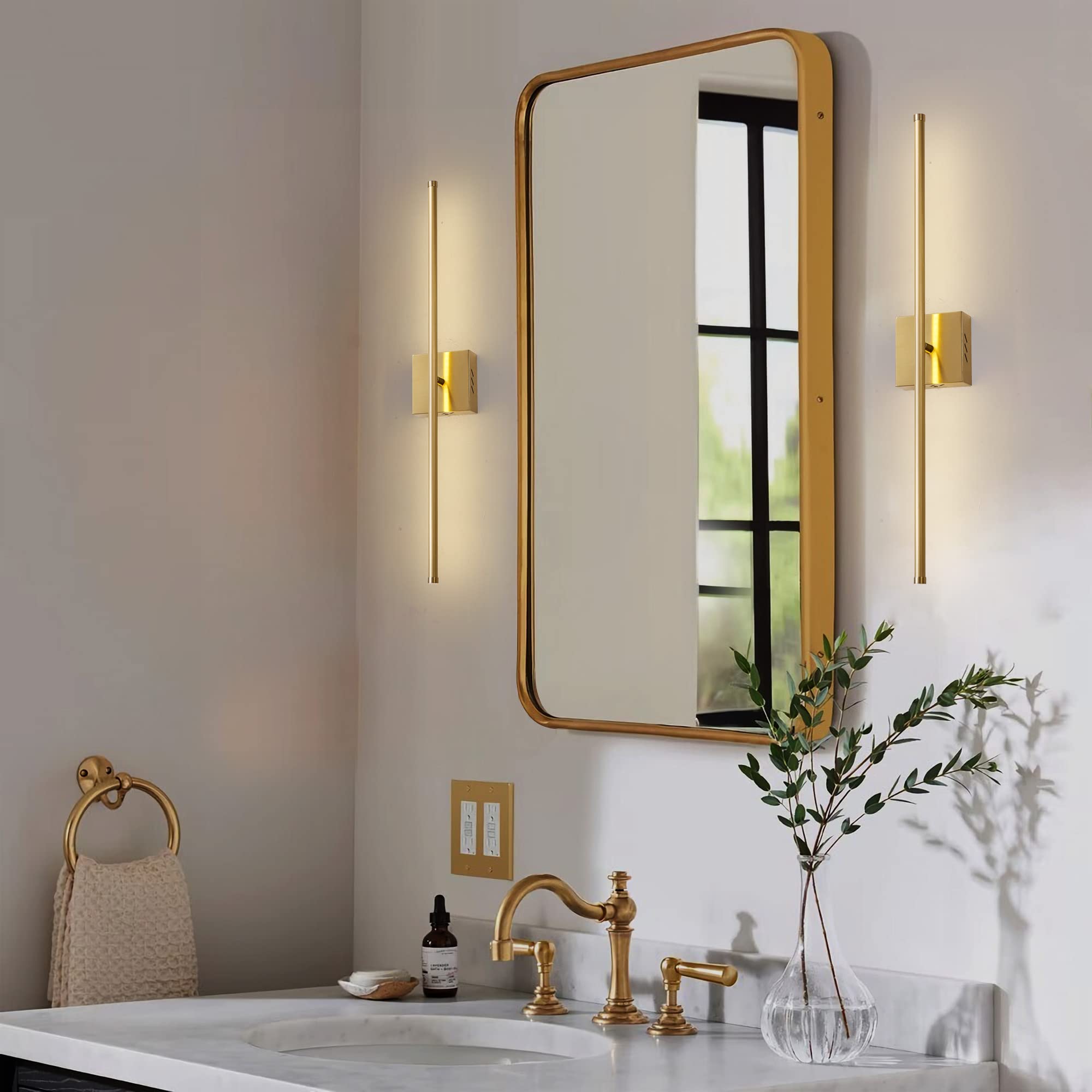 KARTOOSH Modern Dimmable Wall Sconces Set of 2, 27.8" Brushed Brass, 350° Rotate LED Light Fixtures for Bathroom & Living Room