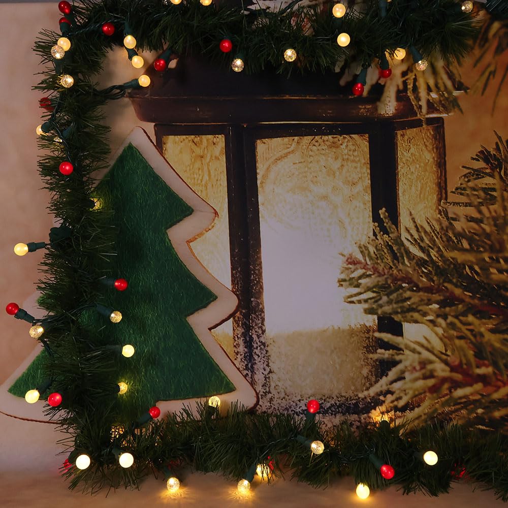 Christmas Lights 19Ft 70 LEDs G15 Pearlized Red White Christmas Lights Waterproof Connectable LED Stirng Lihgts Indoor/Outdoor G