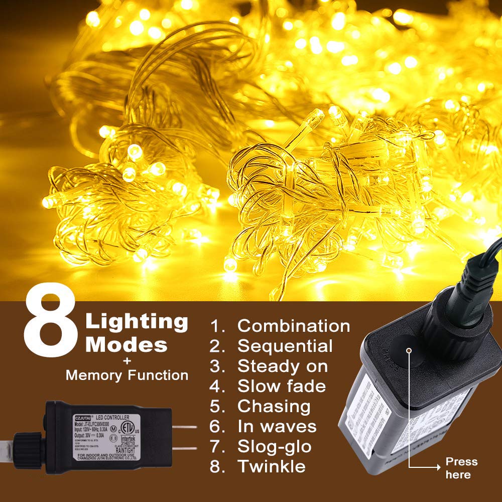 Christmas Tree Lights - 320 Leds 115Ft/35M End-To-End 8 Modes Plug In Indoor/Outdoor Waterproof Decorative Fairy Twinkle String Lights For New Year/Thanksgiving Day/Wedding/Patio/Home - Warm White