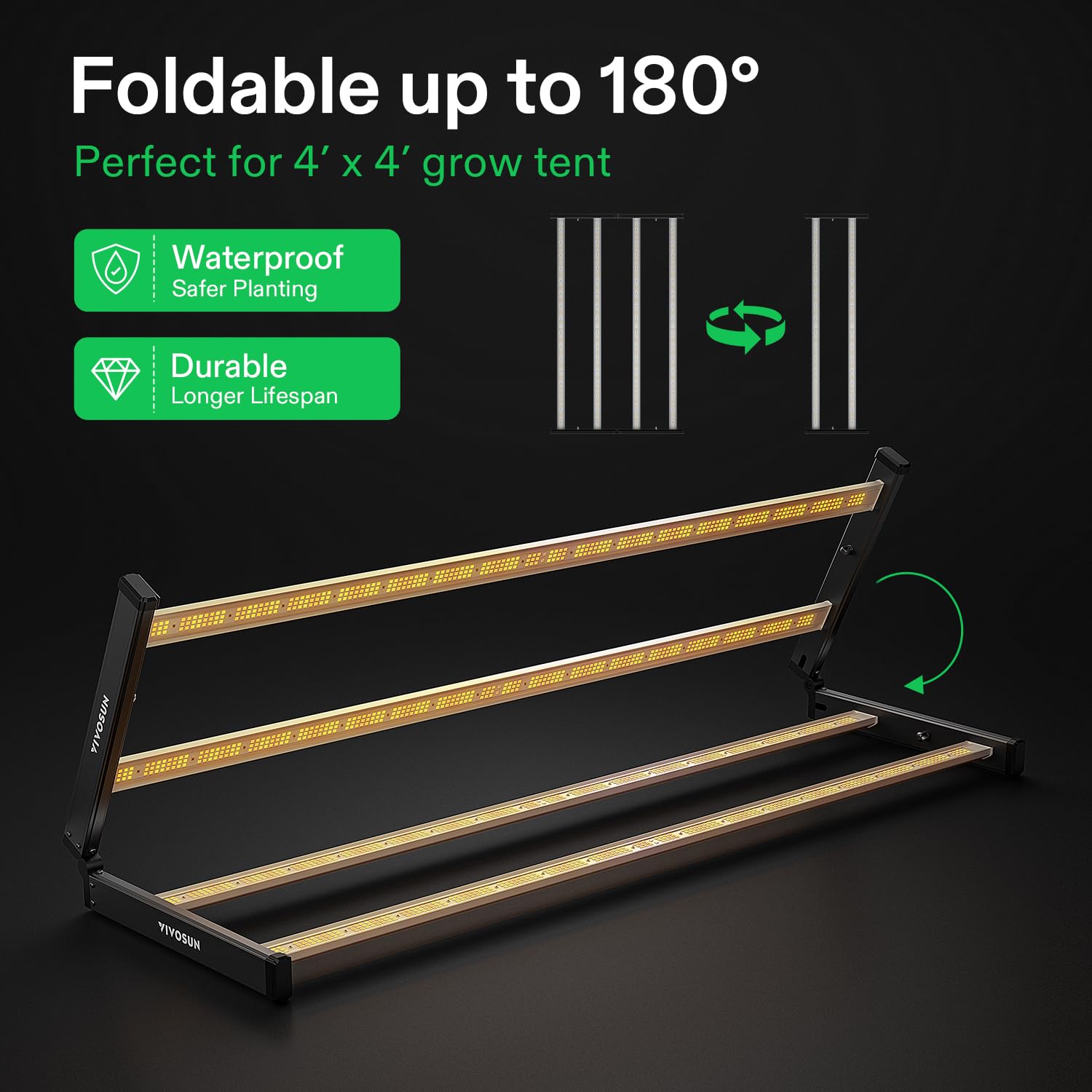 VIVOSUN VSFL4300 430W Bar LED Grow Light, Foldable & Dimmable, Full Spectrum, Silver/Black, 4 Bars for Indoor Plants