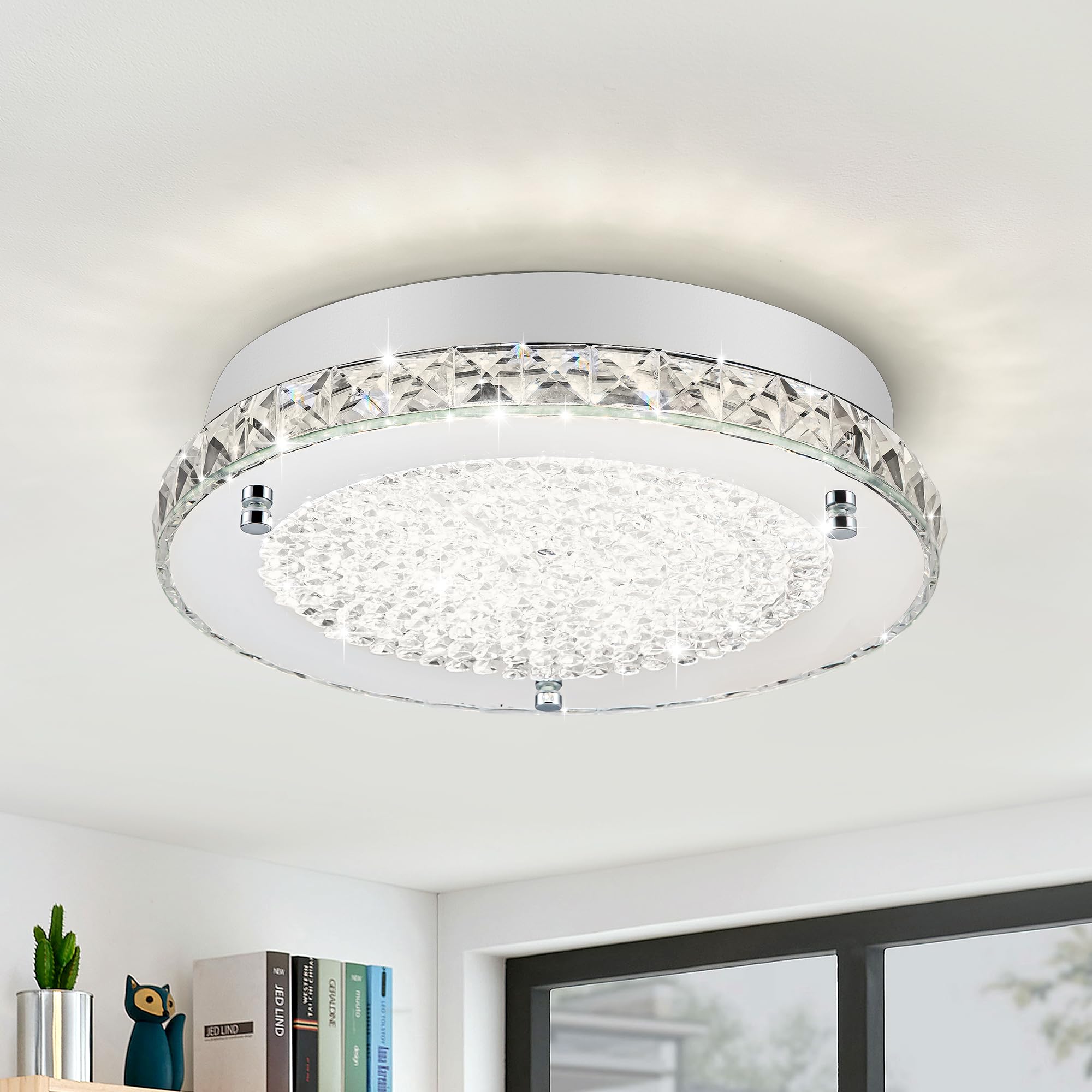 LED Ceiling Light Auffel Minimalist Modern 11-Inch Surface Flush Mount Light Fixture Glass 4000K Daylight White Lamp 1980LM K9 Crystal Chandelier Lighting for Kitchen Bathroom Bedroom Hallway