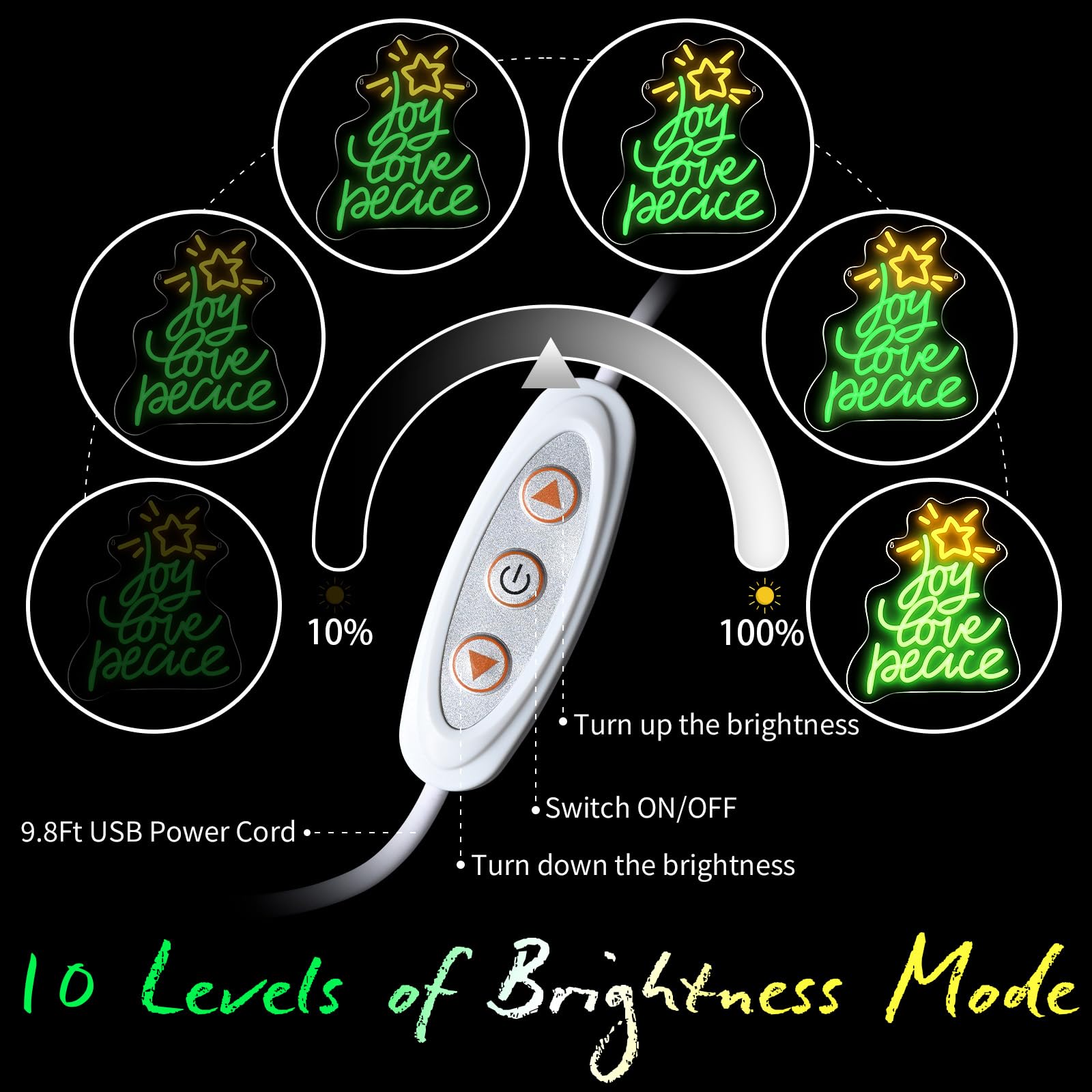 Lingqiang Christmas Tree Neon Sign, USB Powered LED Light, 14.3inx10.6in, Green Yellow - Joy Love Peace, Holiday Wall Decor