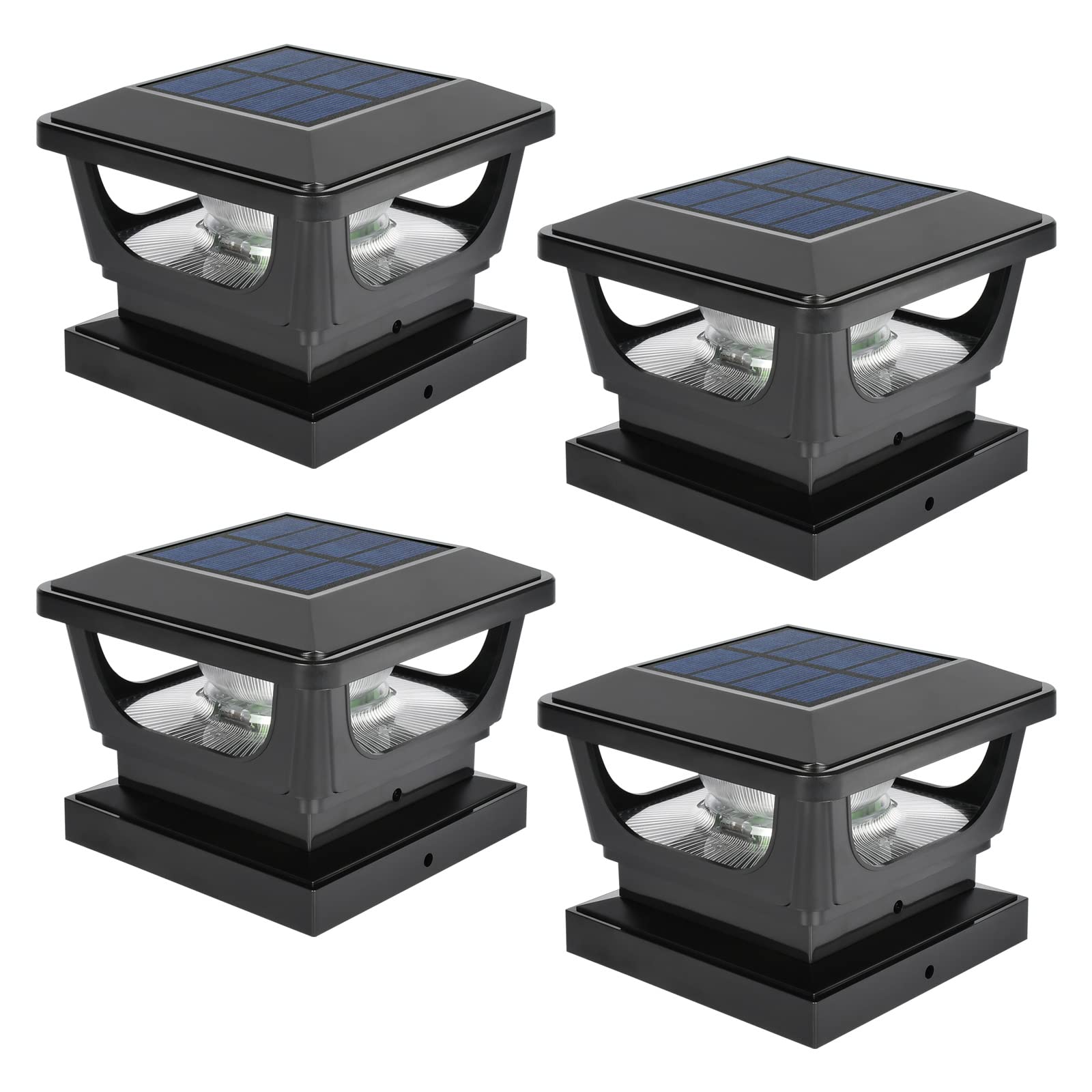 Sumaote Solar Post Lights Outdoor, IP65 Waterproof, 4x4/3x3 Post Cap, Black, SMD LED, 4 Pack