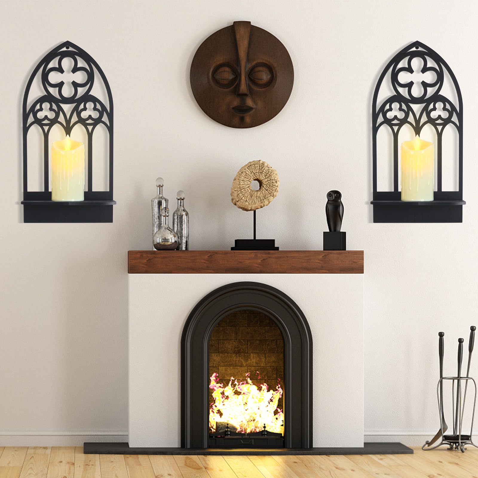 OYEFLY 2 Pcs Gothic Sconces Wall Decor,Black Goth Decor Arched Church Wall (Style 3)