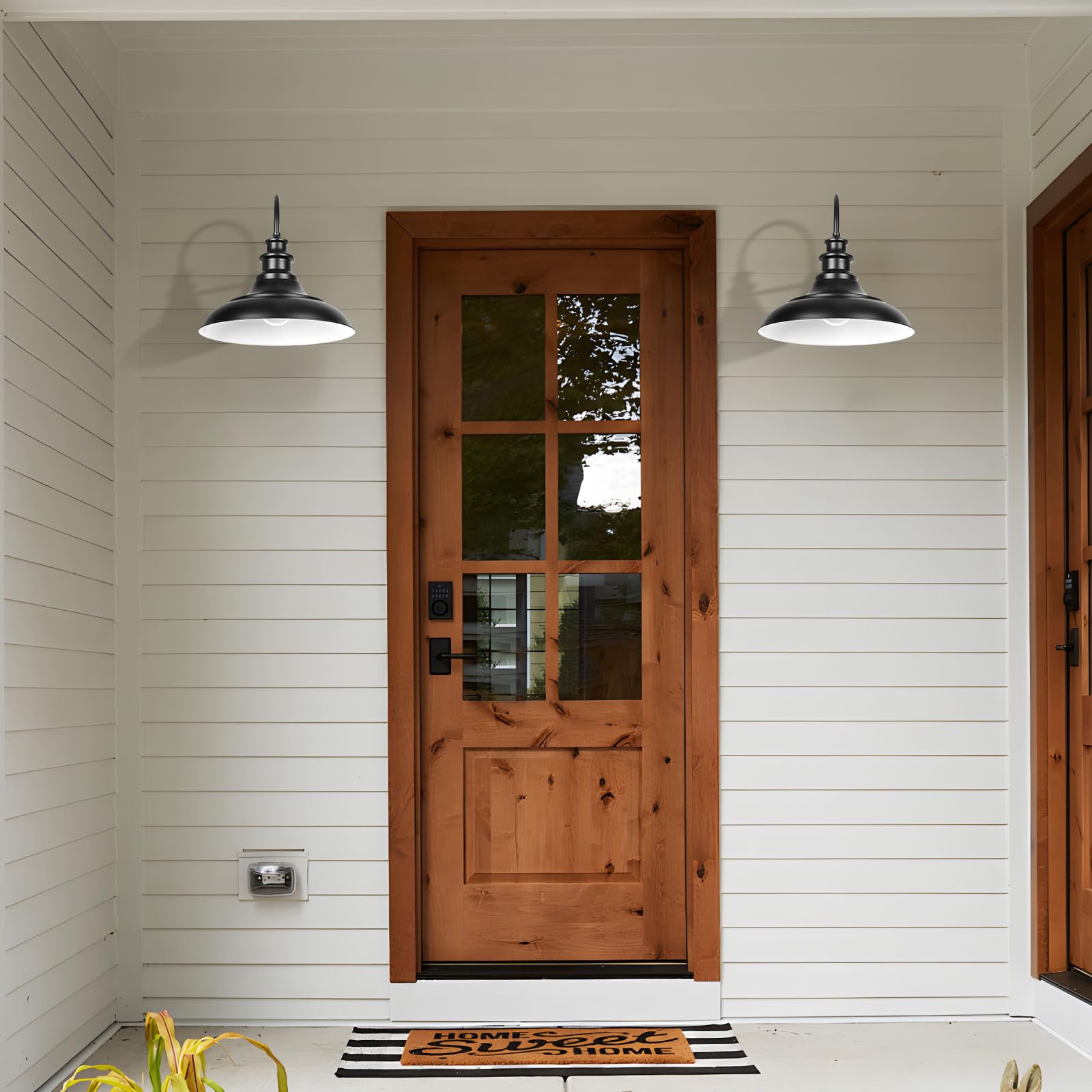 Diyel Outdoor Barn Light Fixture, 16" Black & White Iron Wall Sconce, Rustic Farmhouse Design, Model RZ004L BK+WH