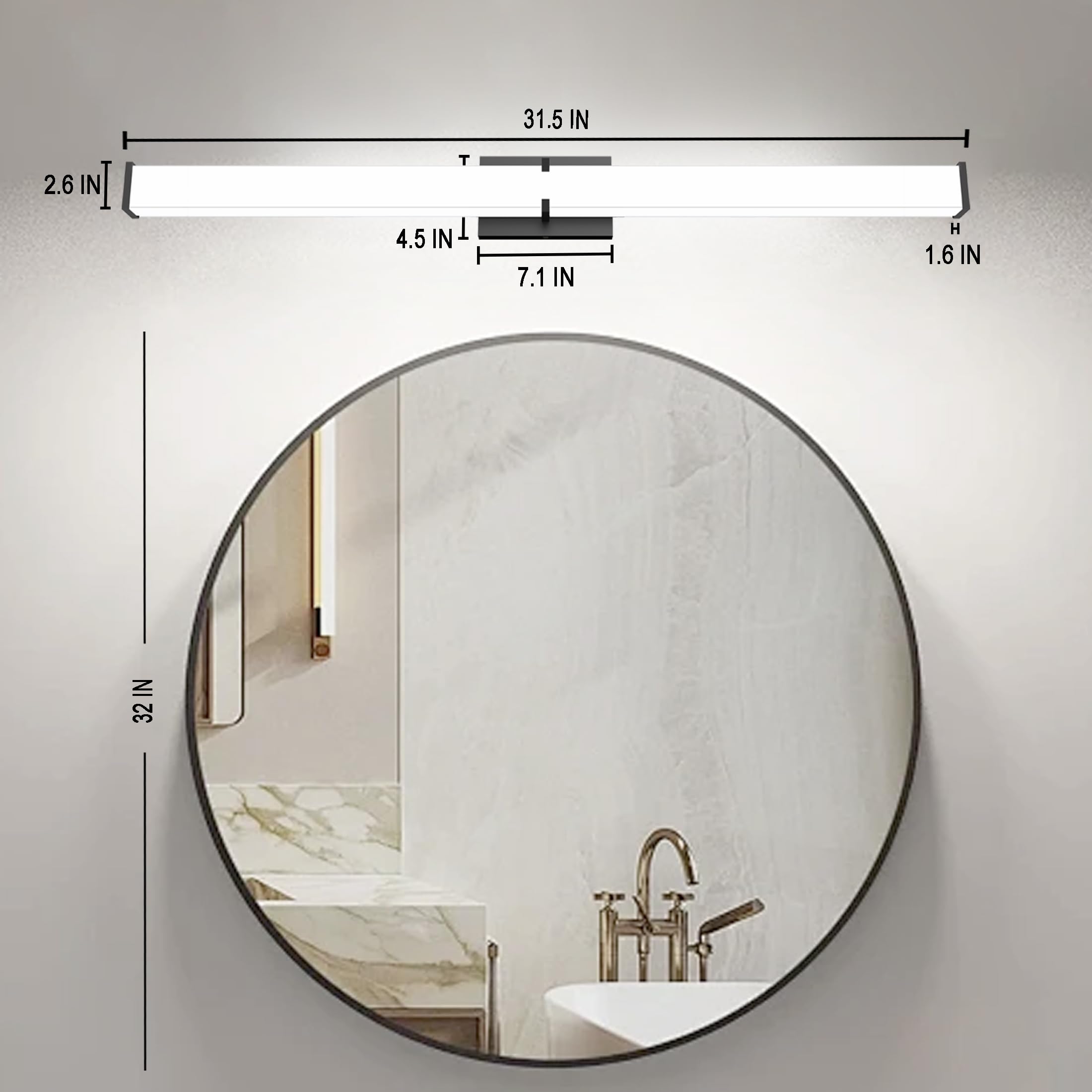 Bathroom Light Fixtures: 31.5Inch Etl Certified Bathroom Vanity Light 5000K Cool White 36W 2500Lm - Modern Black Led Vanity Light Elegant Clear Shade  Bathroom Lighting Fixtures Over Mirror Dimmable