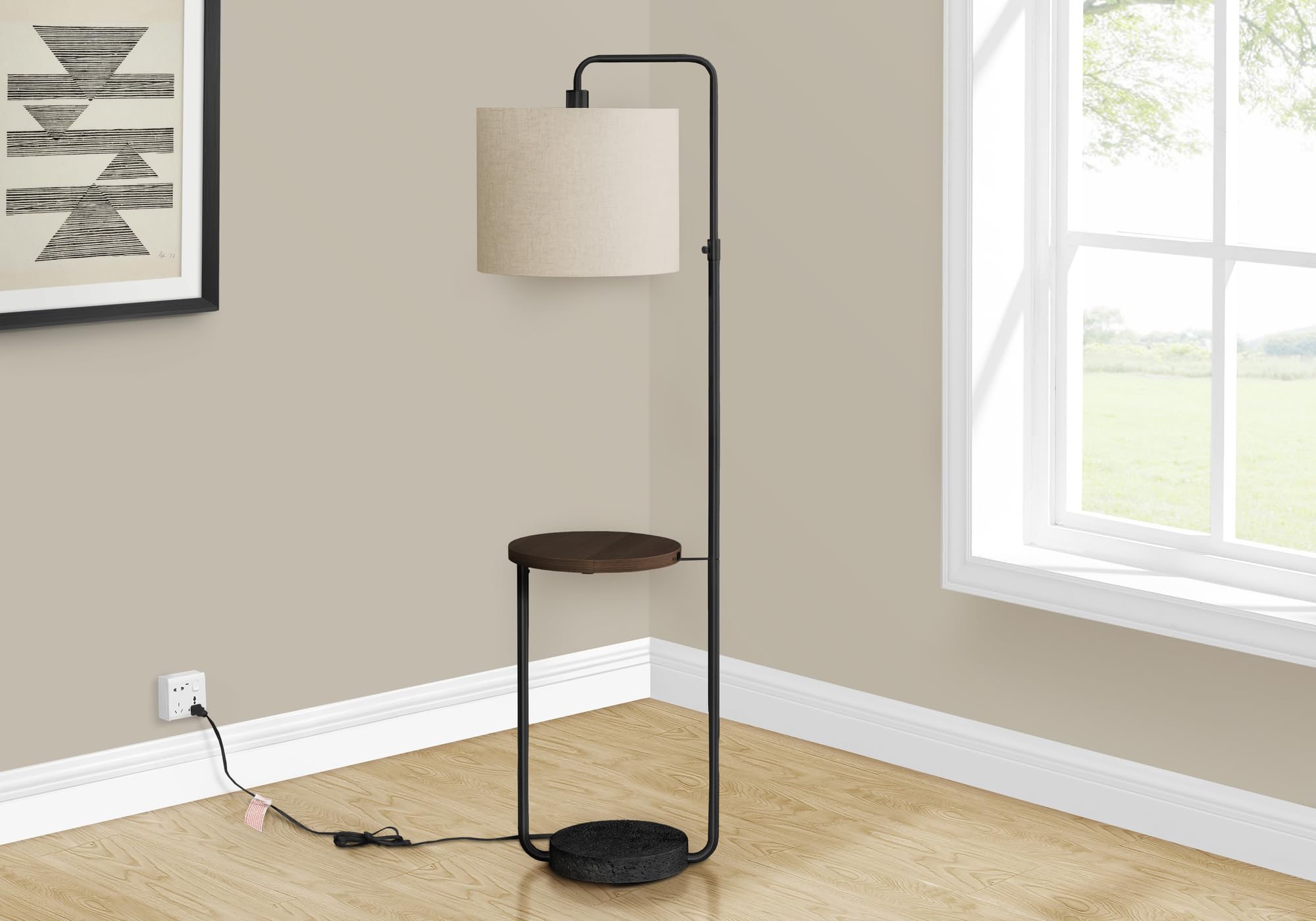 Lighting, 67''H, Floor Lamp, Usb Port Included, Black Metal, Ivory / Cream Shade, Contemporary