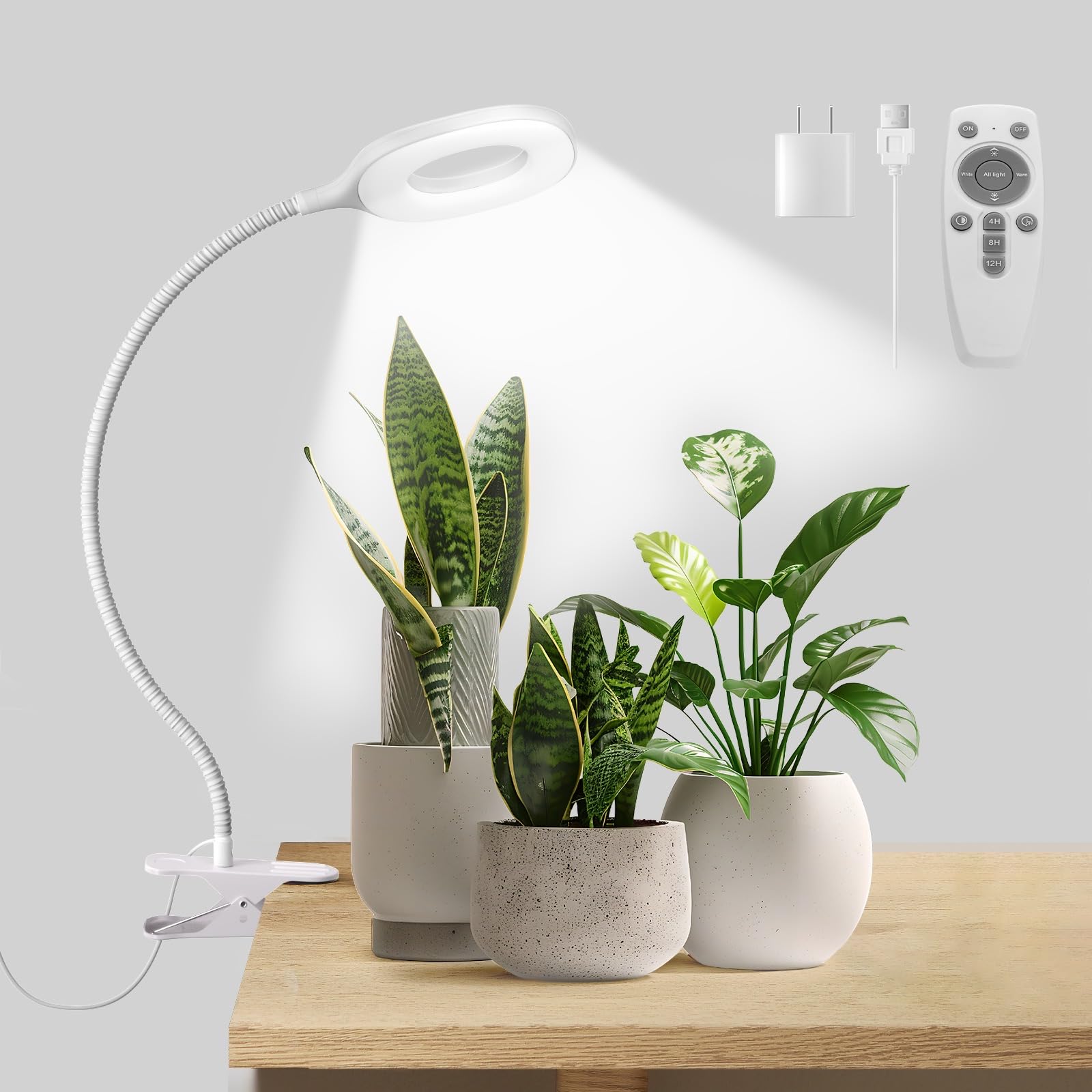 Grow Lights for Indoor Plants Full Spectrum, Clip On Plant Light for Small Plants, Plant Lamp with Adjustable Gooseneck, 4/8/12H