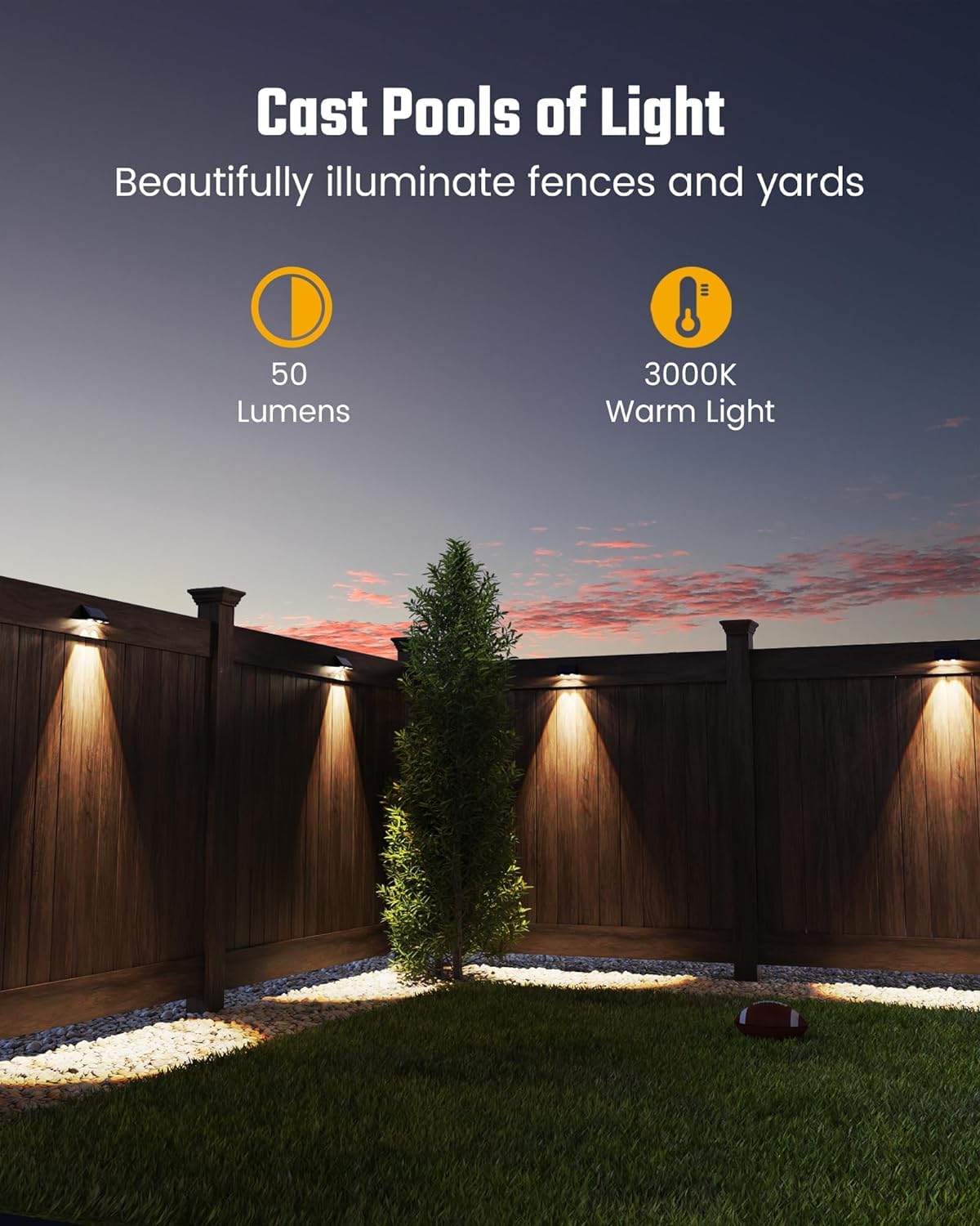 SUPERDANNY Solar Lights for Outside, RGB & Warm White Solar Fence Lights Outdoor Waterproof, 50 Lumen Lensed LEDs Fence Lights S
