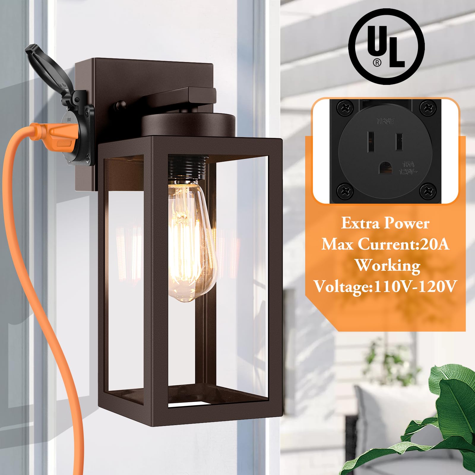 Bdrofn Outdoor Wall Lanterns 2-Pack, ORB Waterproof Light Fixture with Outlet, Model W6010-01-0RB for Garage, House, Hallway