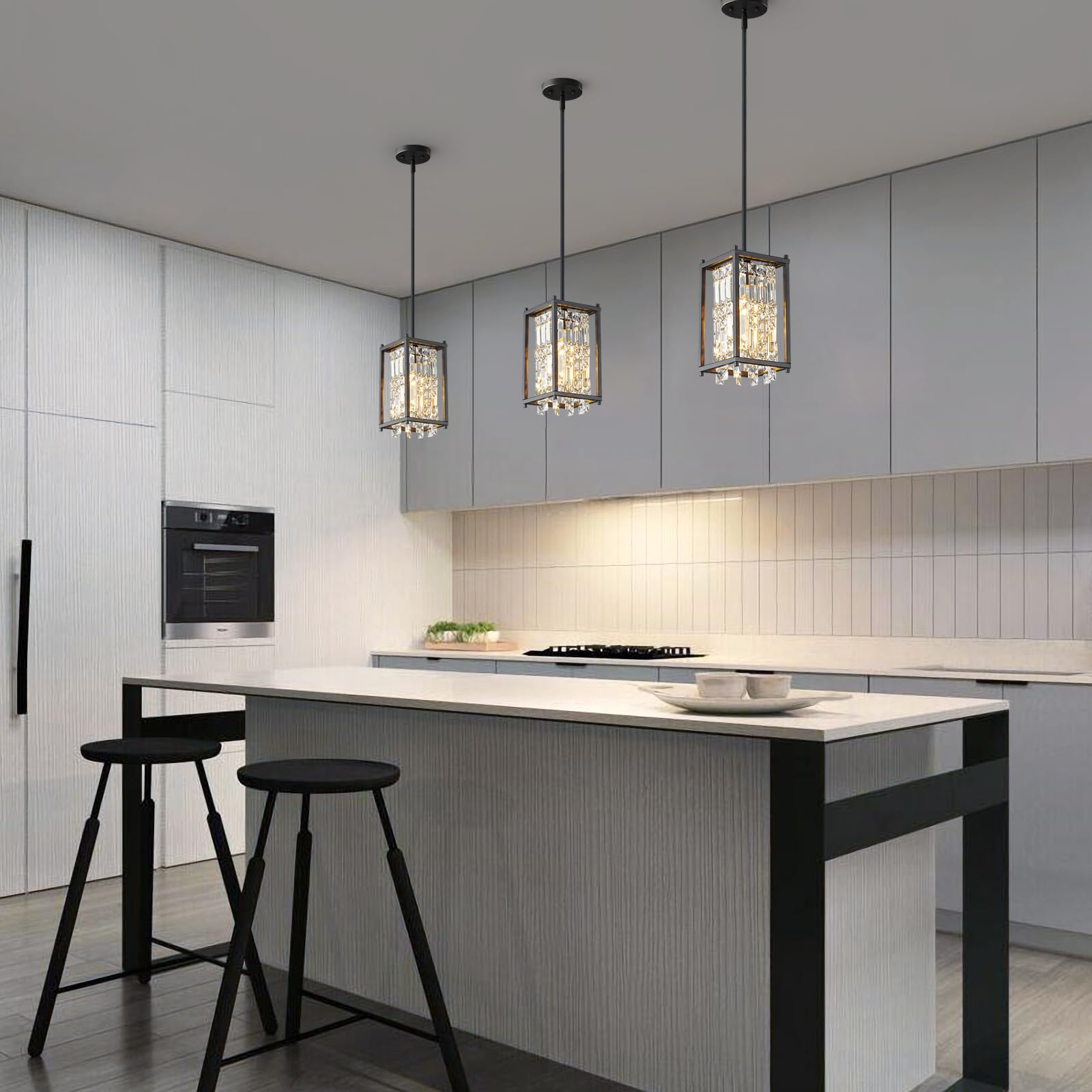Lmqnine Kitchen Island Chandelier - Black Metal Pendant Light, Square 1-Light, Industrial Farmhouse Design For Dining Room And Hallway