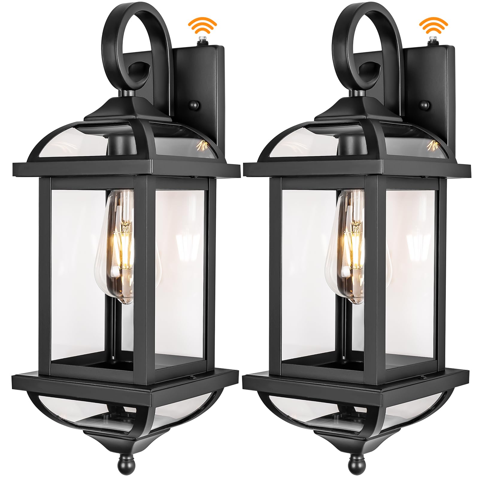 Roravilila Dusk To Dawn Outdoor Lights 2-Pack, Modern Black Aluminum Wall Lanterns, Ip65 Waterproof