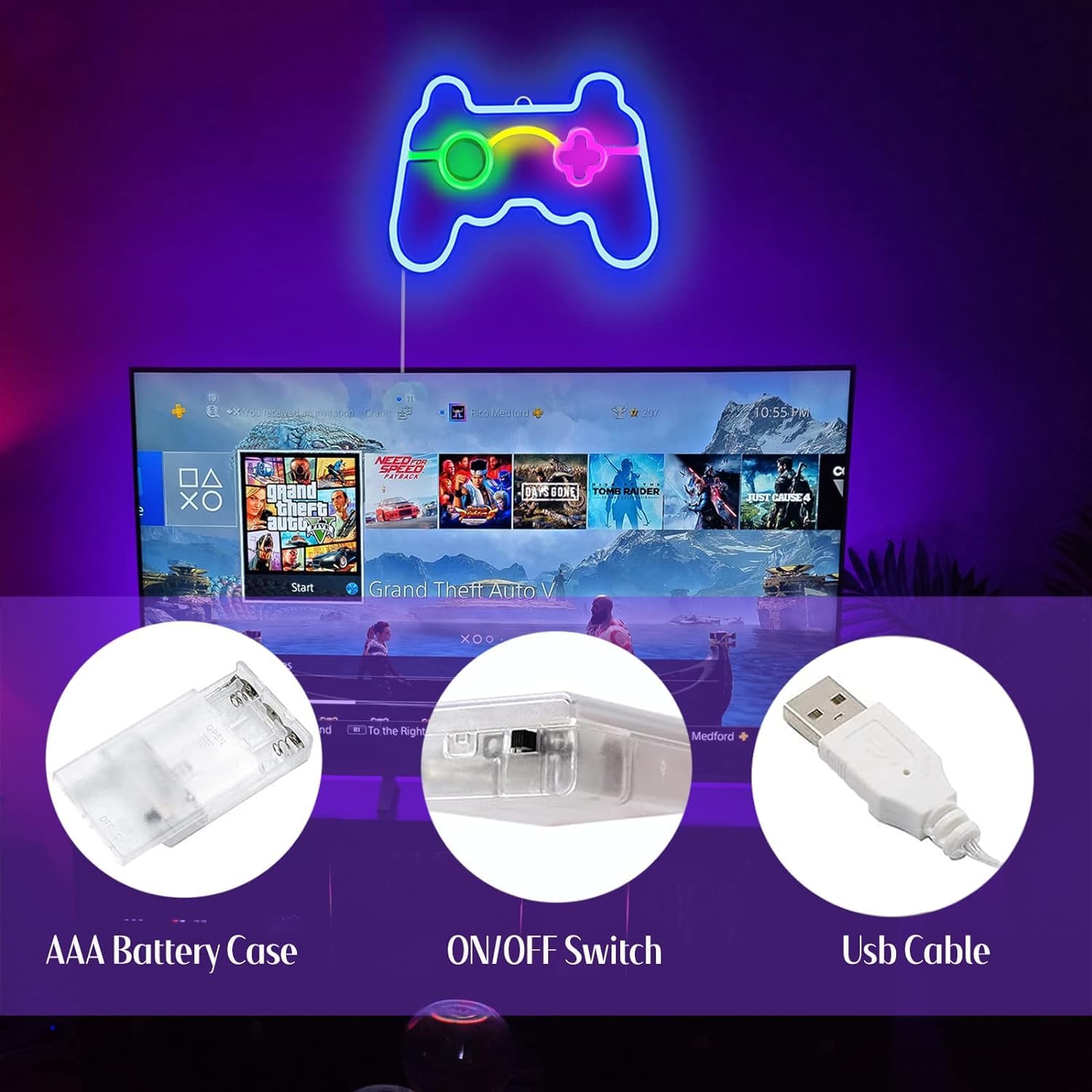 Narasios Easter basket stuffer for teen Gifts for Boys Teen Kid Gaming Accessories Neon Sign for Wall Desk Decor Game Room Bedro