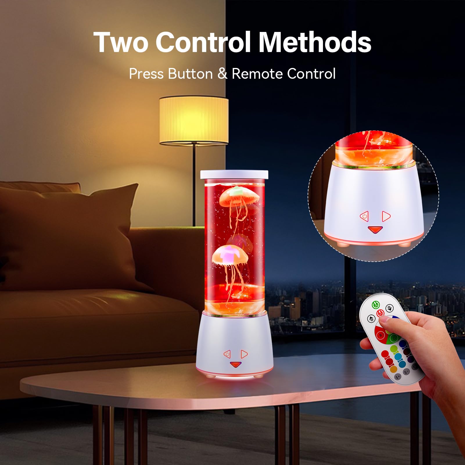 Dalavalampa LED Jellyfish Tank Table Lamp, 17 Color Changing, Remote Control, Ambient Light for Home, White, Model 6607