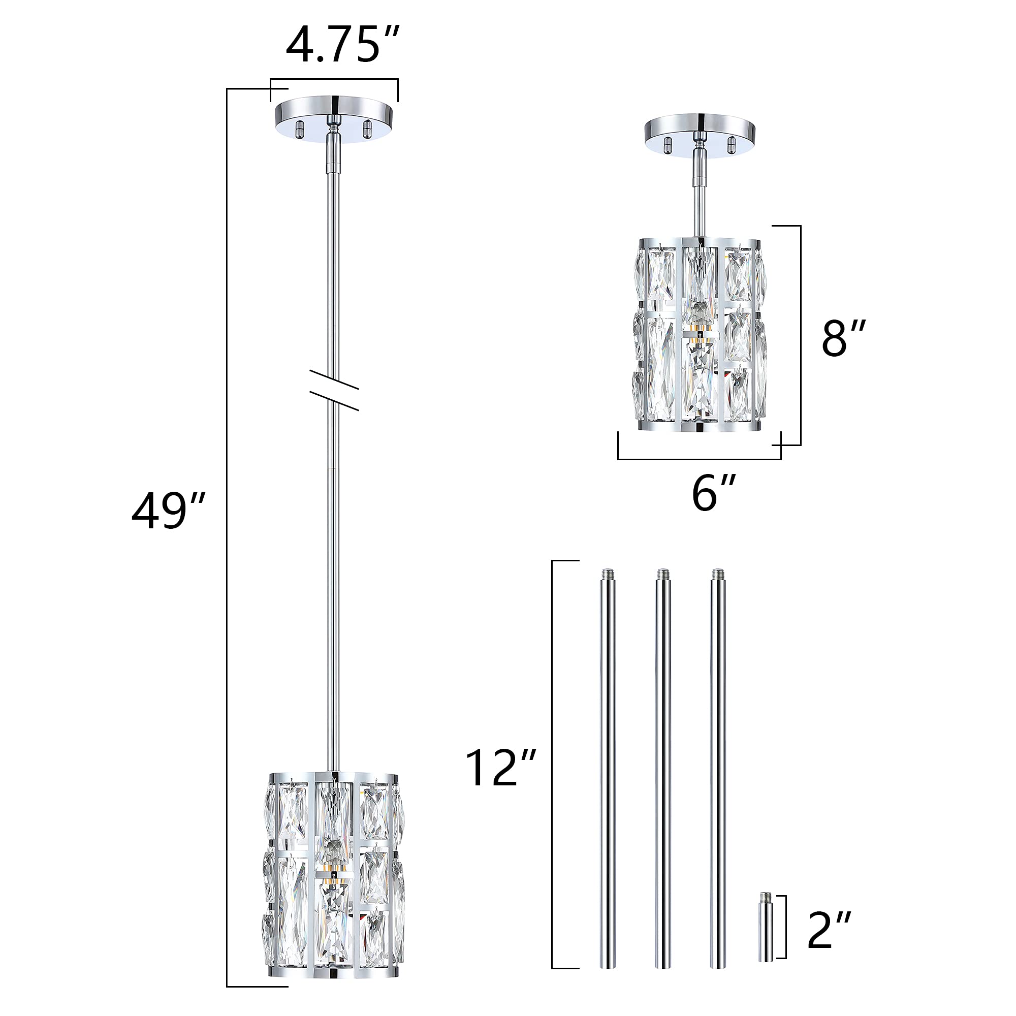 Modern Crystal Pendant Light Fixture 2-Pack Chrome Finish Hanging Lighting Crystal Chandelier For Kitchen Island
