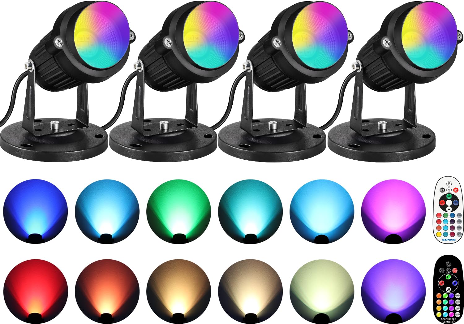 SUNVIE 6W RGBW Up Lights Indoor LED Spot Lights Indoor Color Changing Uplighting Indoor with Remote 120V Spotlight Indoor Dimmab