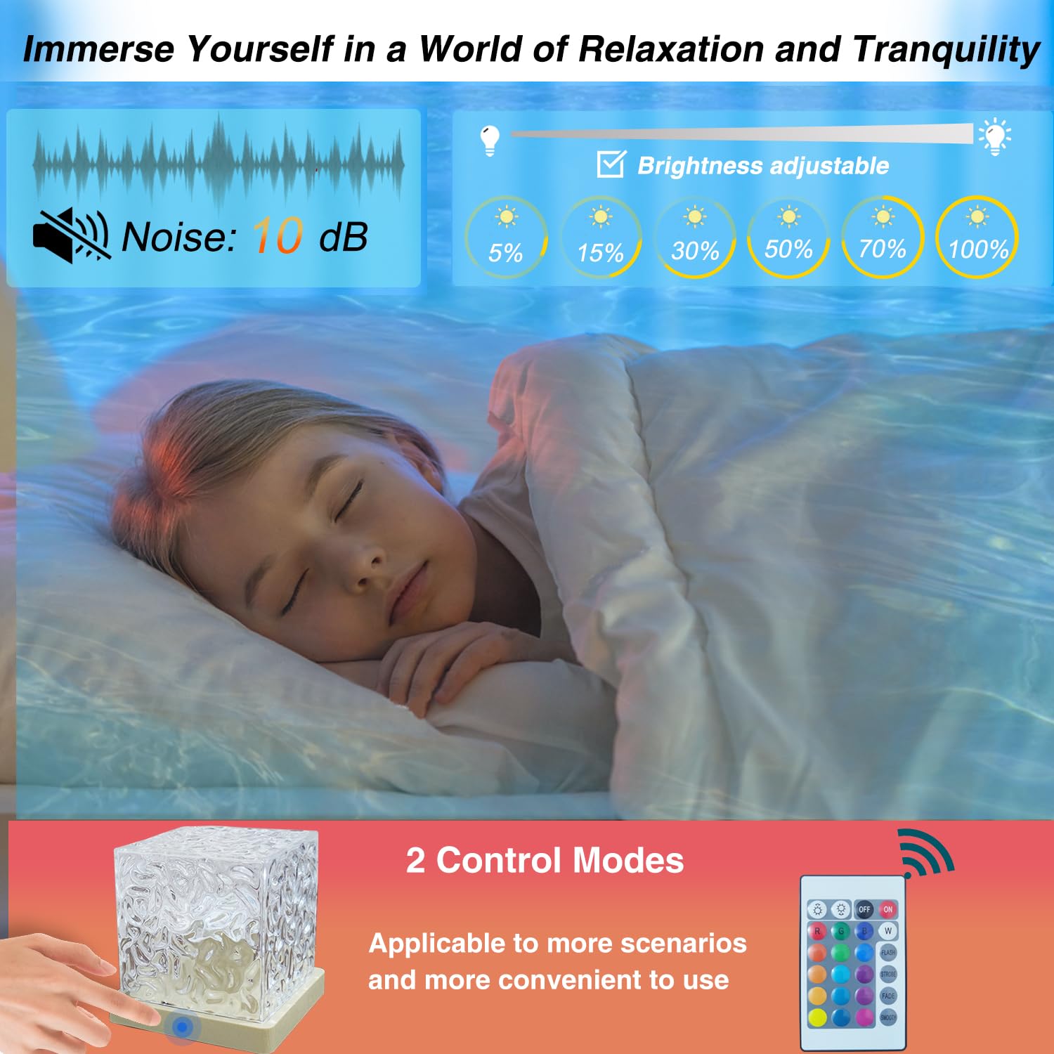 Baibaiba Ocean Lamp Water Light Projector - Water Ripple Projector Light Cube Aurora Northern Lights Wave Ripple Night Light For