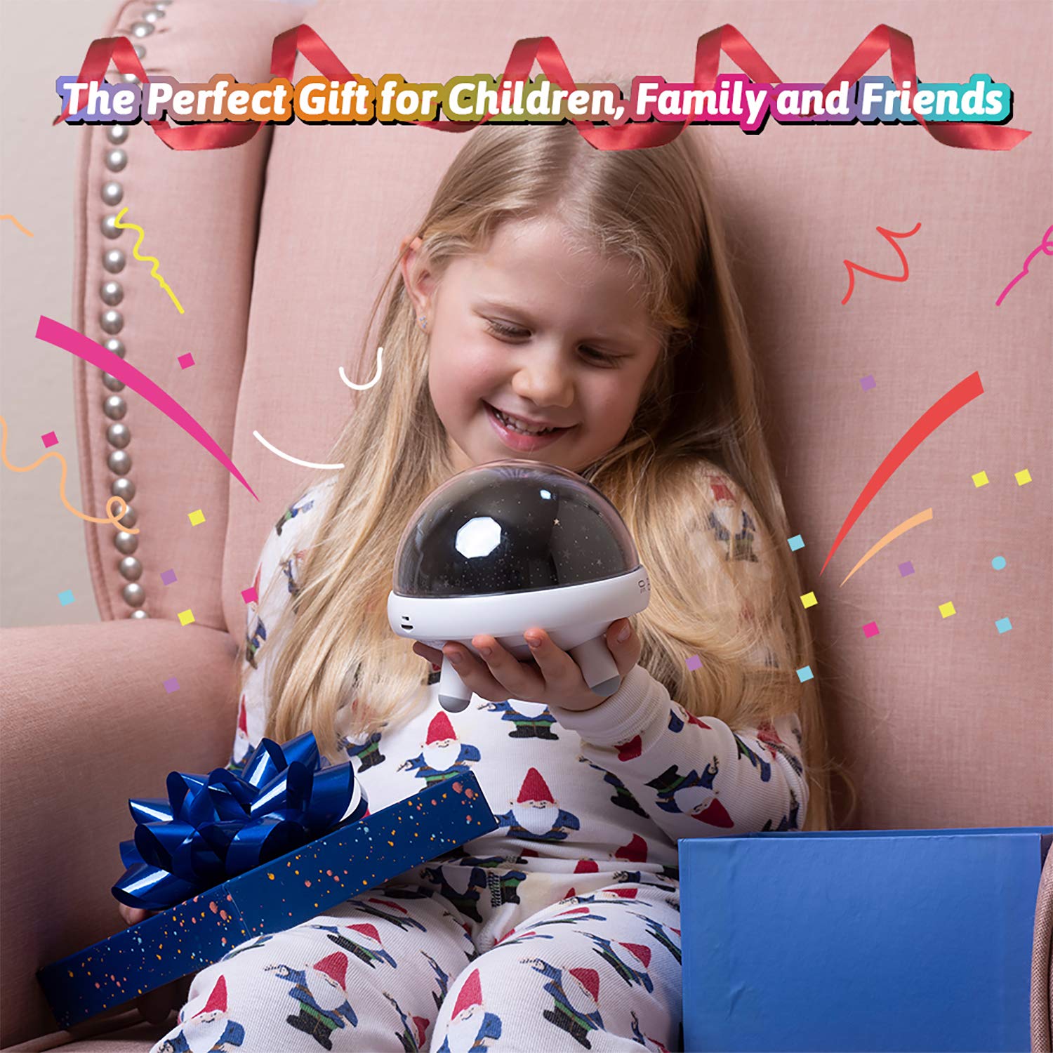 YACHANCE Night Light for Kids Room, Sound Machine & Star Projector, 9 Sounds, 20 Lullabies, Blue, Model YC-008