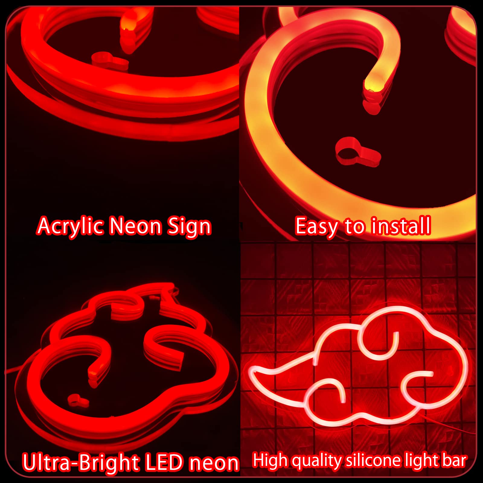 Dleouly LED Neon Sign, Red Cloud Wall Decor, USB Night Light, 12x7in Acrylic, Adjustable Brightness for Bedroom, Game Room, Man Cave
