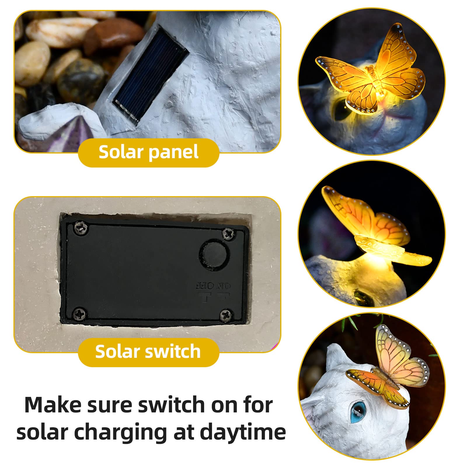 Cat Garden Figurines Outdoor Decor Solar Statue With Led Lights For Patio Lawn Yard Art Decoration Housewarming Garden Gift (Grey-1)