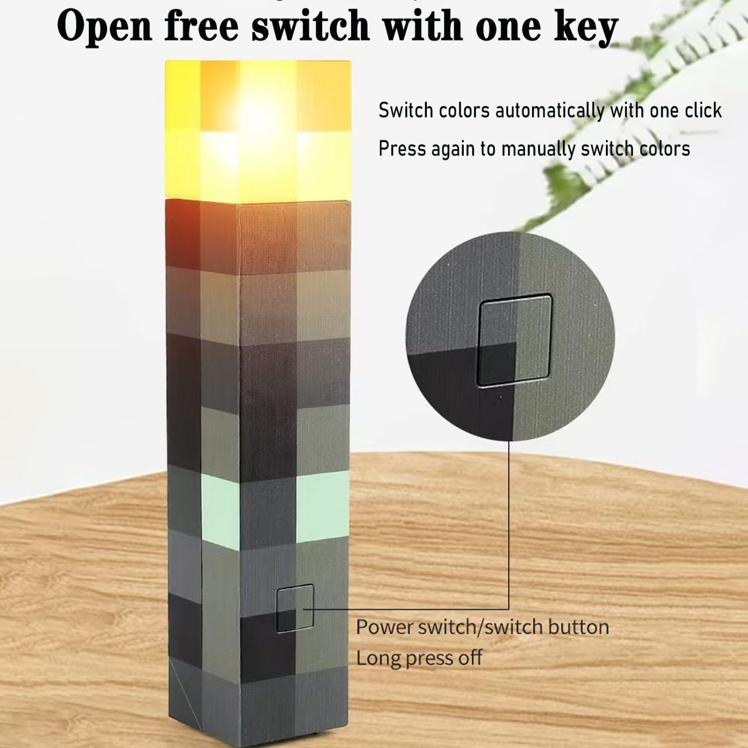 Yckeogln Light-up Wall Torch Lamp, USB Rechargeable, 3 Lighting Levels, 12" Plastic, Single Color, Model YK-HBD