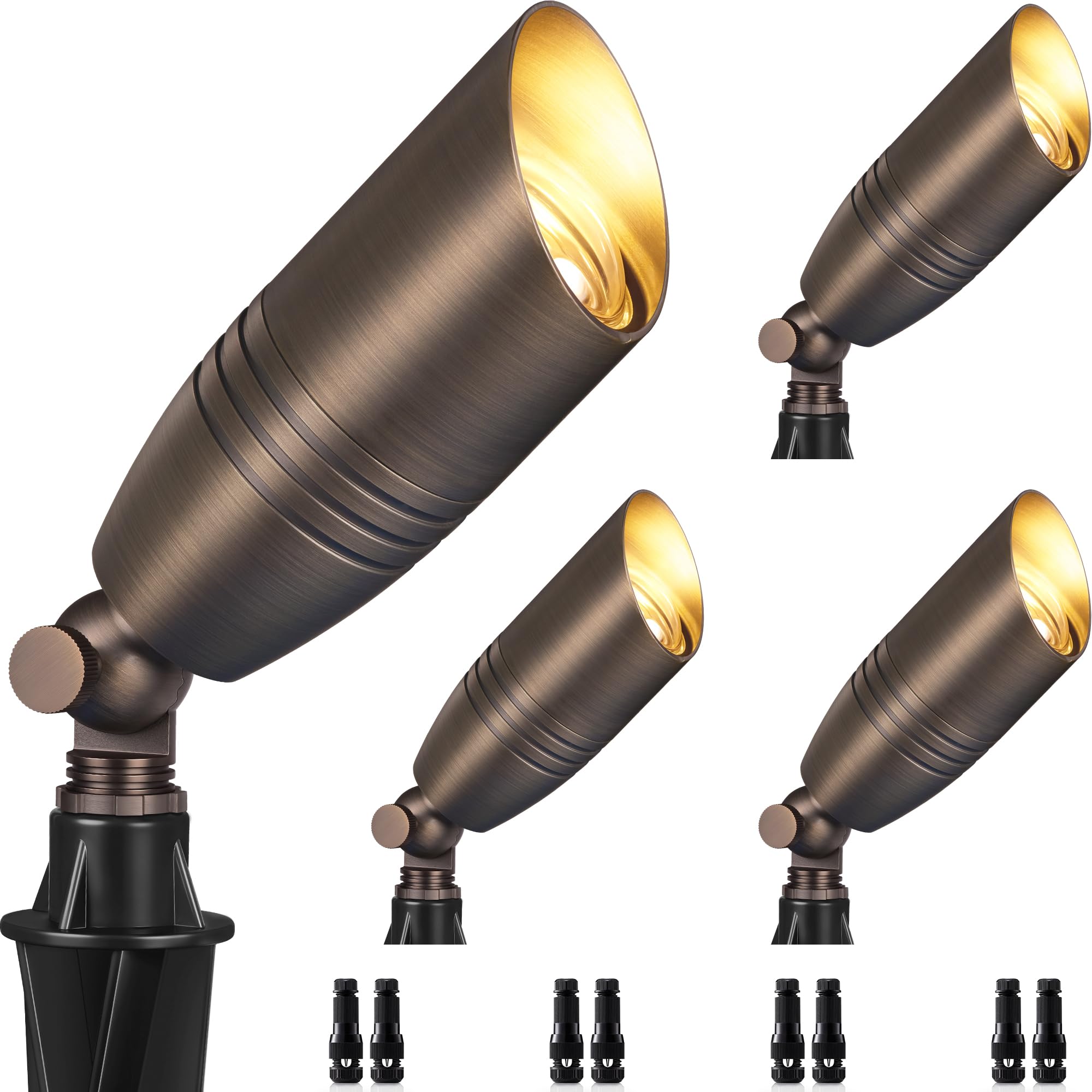 SUNVIE Solid Brass Low Voltage Landscape Lighting 12V Heavy Duty Outdoor Landscape Spotlights Waterproof without Bulb, Garden Li