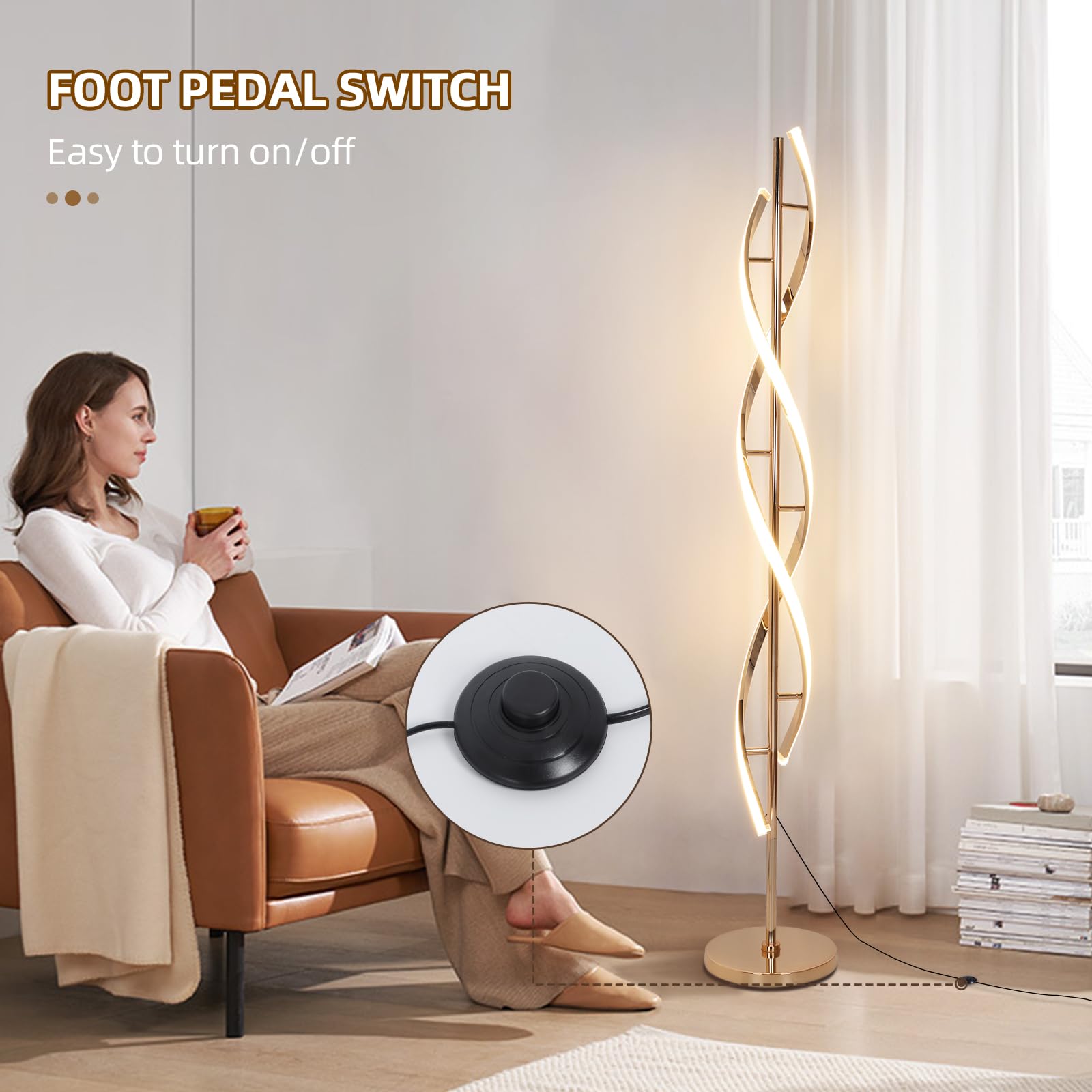 Adisun 40W Led Floor Lamp Remote Control Dimmable Spiral Floor Lamp Indoor Tall Lamp Floor Lamps For Living Rooms Family Rooms B