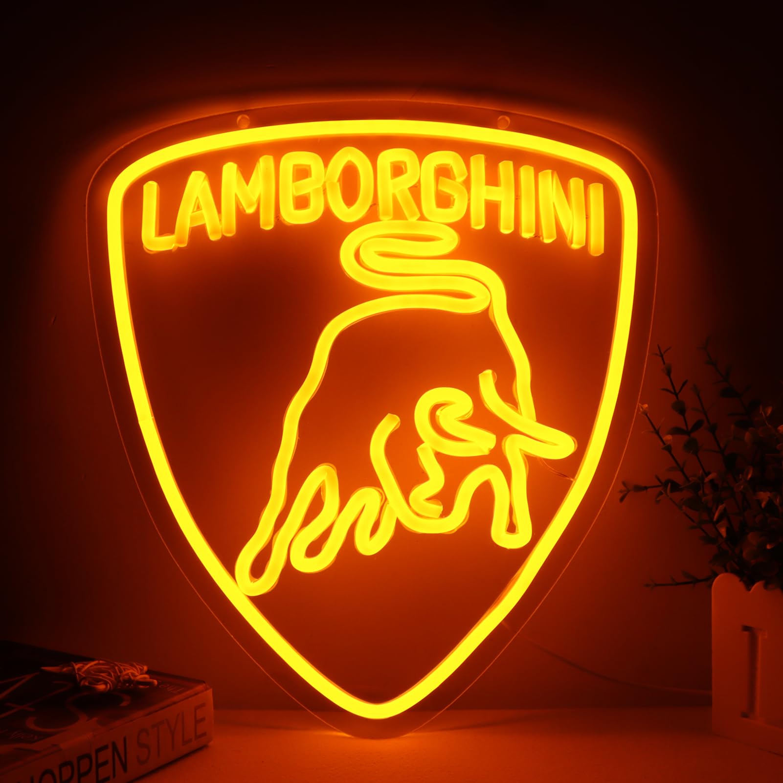 WonderfulLife Neon Car Logo Sign, LED Wall Decor for Garage, Bar, Man Cave, 5V USB Powered, Plastic, Model: Lamborghini, Color: Car02