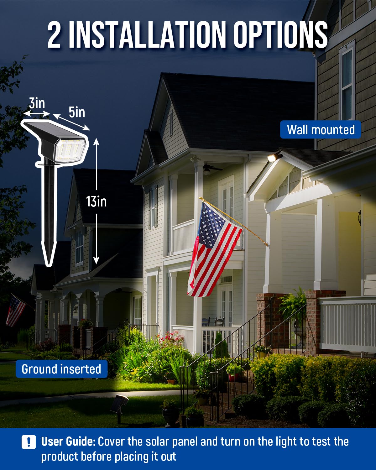 AUDERWIN Solar Spotlights Outdoor 63 LED, IP65 Waterproof, Warm White, 2 Pack, Model 8777