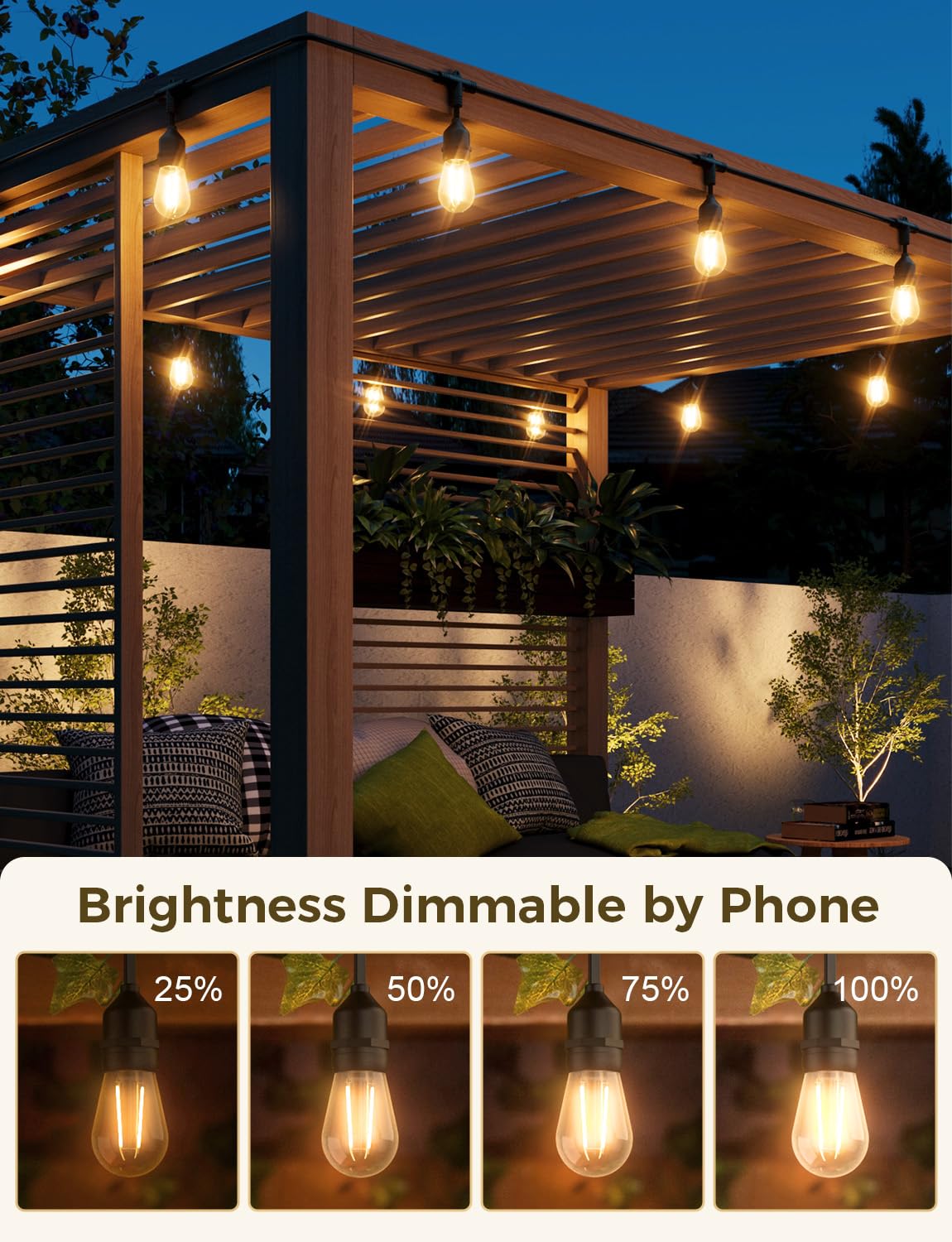 Xmcosy+ Smart Outdoor String Lights, 123Ft Led Patio Lights Waterproof Ip65, App Control, Compatible With Alexa, Dimmable Edison