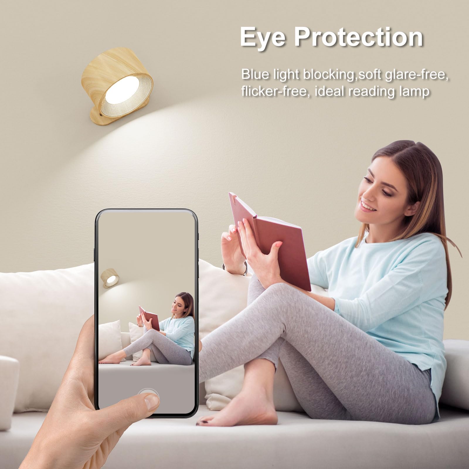 Aksda 2Pack Battery Operated Wall Sconce, 3 Color Modes 3 Brightness Levels 360?Rotation Lighting Touch Control, Wall Mounted La