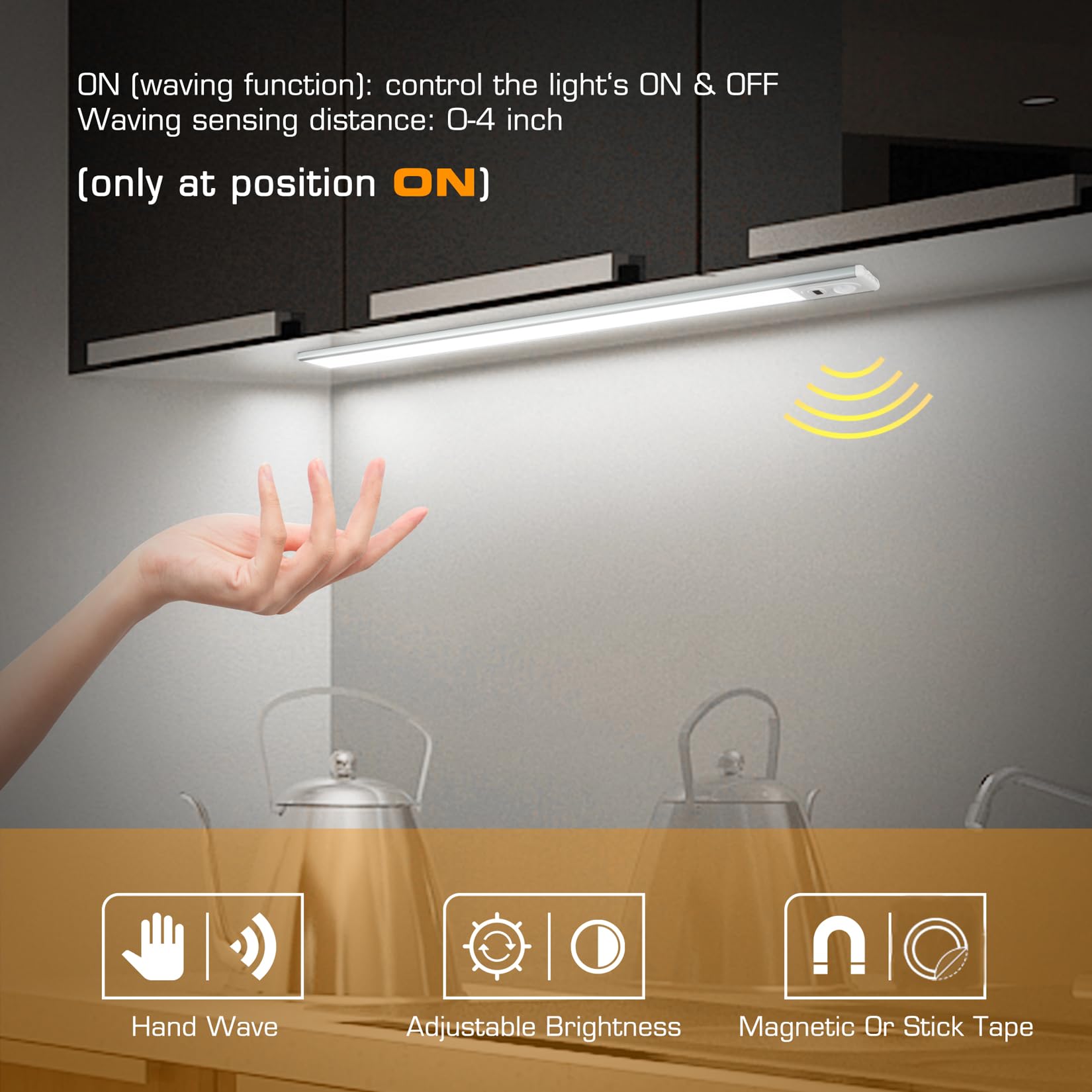 Everbrite 70Led Dimmer Under Cabinet Lighting, Motion Sensor, 2-Pack, White, Ultra Thin Design, 300 Lumen, 6000K