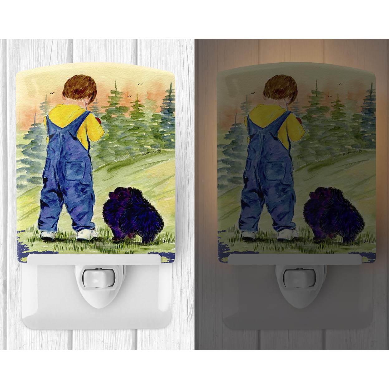 Carolines Treasures Ceramic Night Light, Little Boy with Pomeranian, 6x4x3, UL-Certified, Multicolor, Model SS8544CNL