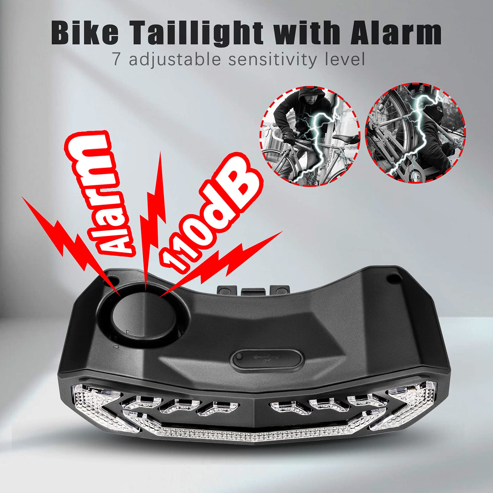 WSDCAM Smart Bike Tail Light with Turn Signals, Brake Light, Black, Waterproof, Rechargeable, Remote Control, Bike Alarm Horn