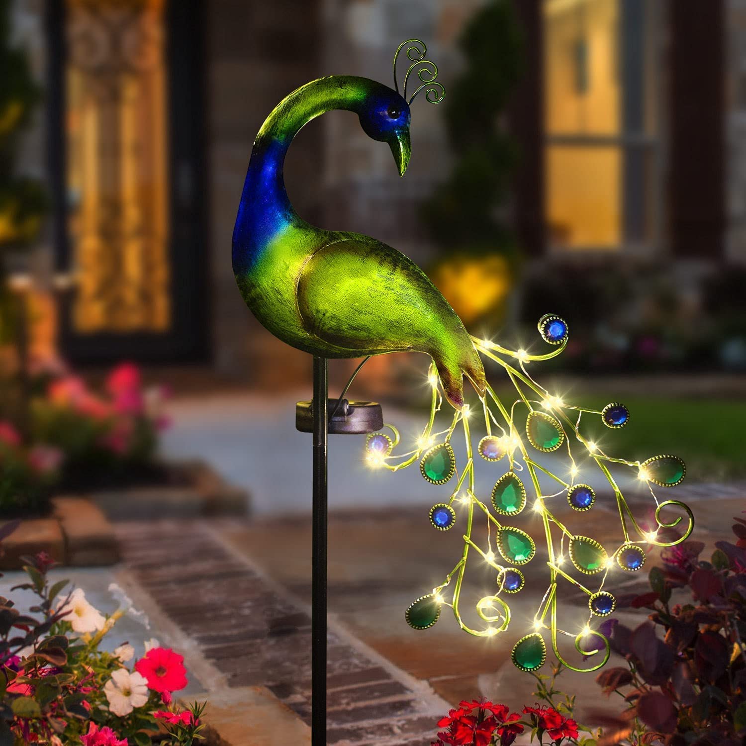 JJALIGHTS Solar Garden Lights - Metal Peacock Decorative Stake - Waterproof for Outdoor Patio, Lawn, Porch, Yard - A-Peacock Color