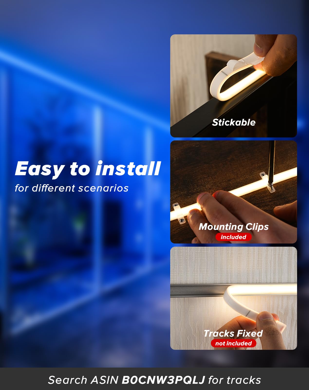Shine Decor COB LED Rope Light, 800lm, IP65 Waterproof, 16.4ft Blue, Silicone, Model COBNeon-B-5M
