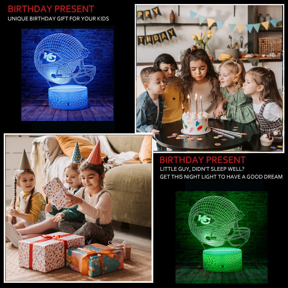 junnire 3D Optical Illusion Football Helmet LED Lamp, 7 Colors, Remote Control, Perfect for Kids & Adults, Model 1212