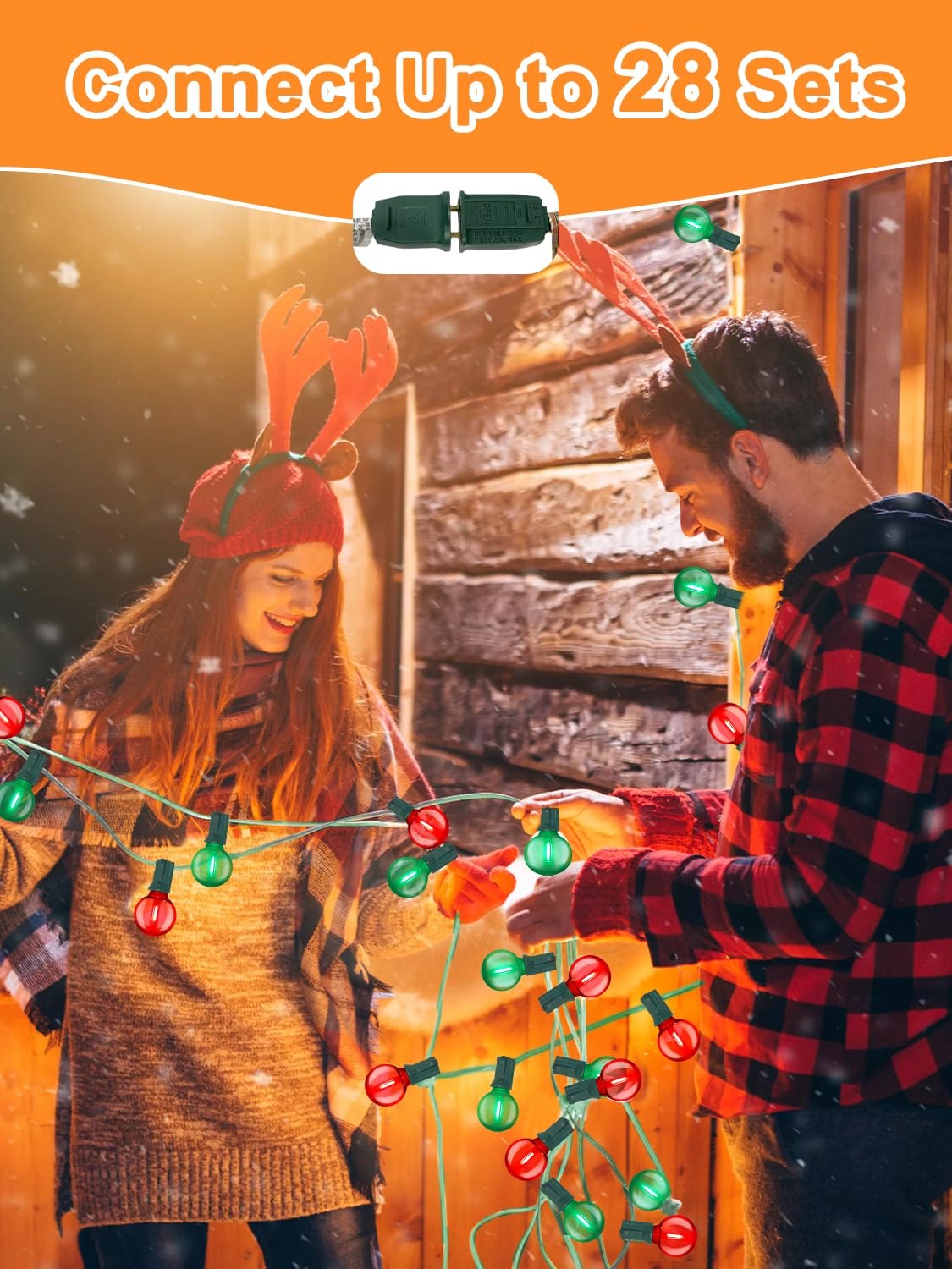 50Ft Vintage Christmas Lights Outdoor, G40 Led Globe Outdoor Christmas Lights With 27 Led Clear Red Green Lights(2 Spare), Round