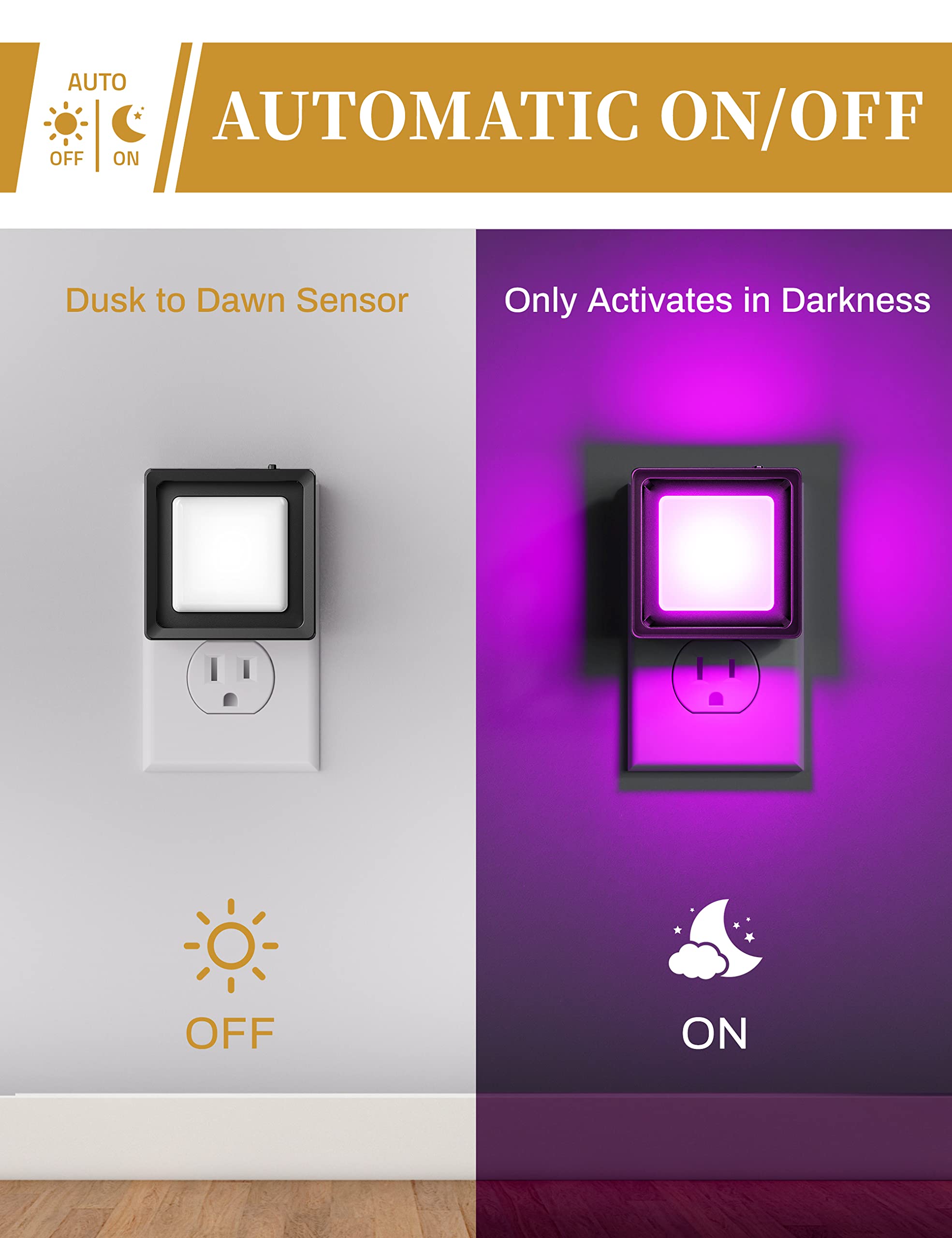 DORESshop Night Lights Plug Into Wall, LED Dusk to Dawn Sensor, 2 Pack, Purple Plastic