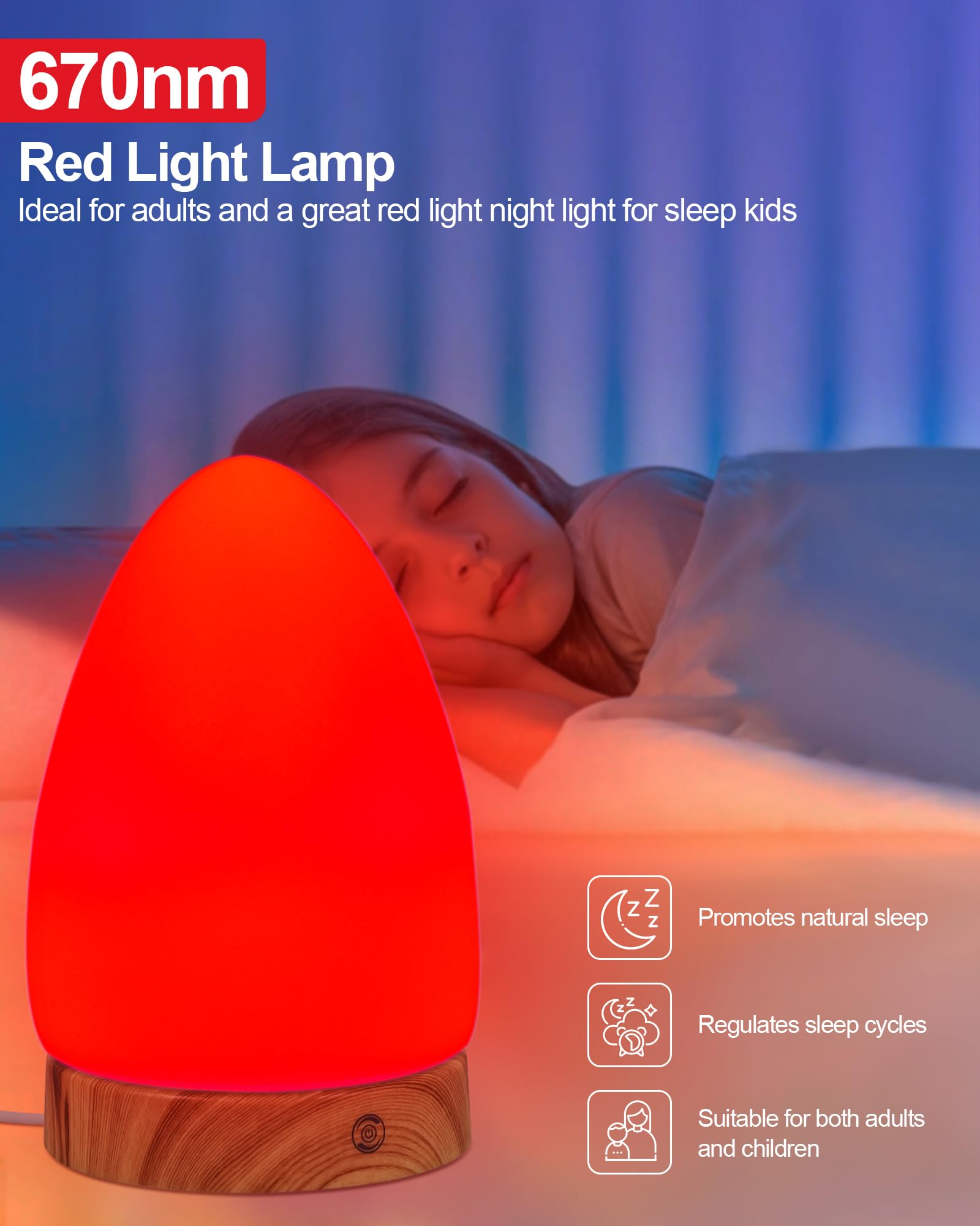 Aoife Red Light Night Lamp - USB Charging, Remote Control, 670nm Wavelength, Elegant Design, Red-EggGlow