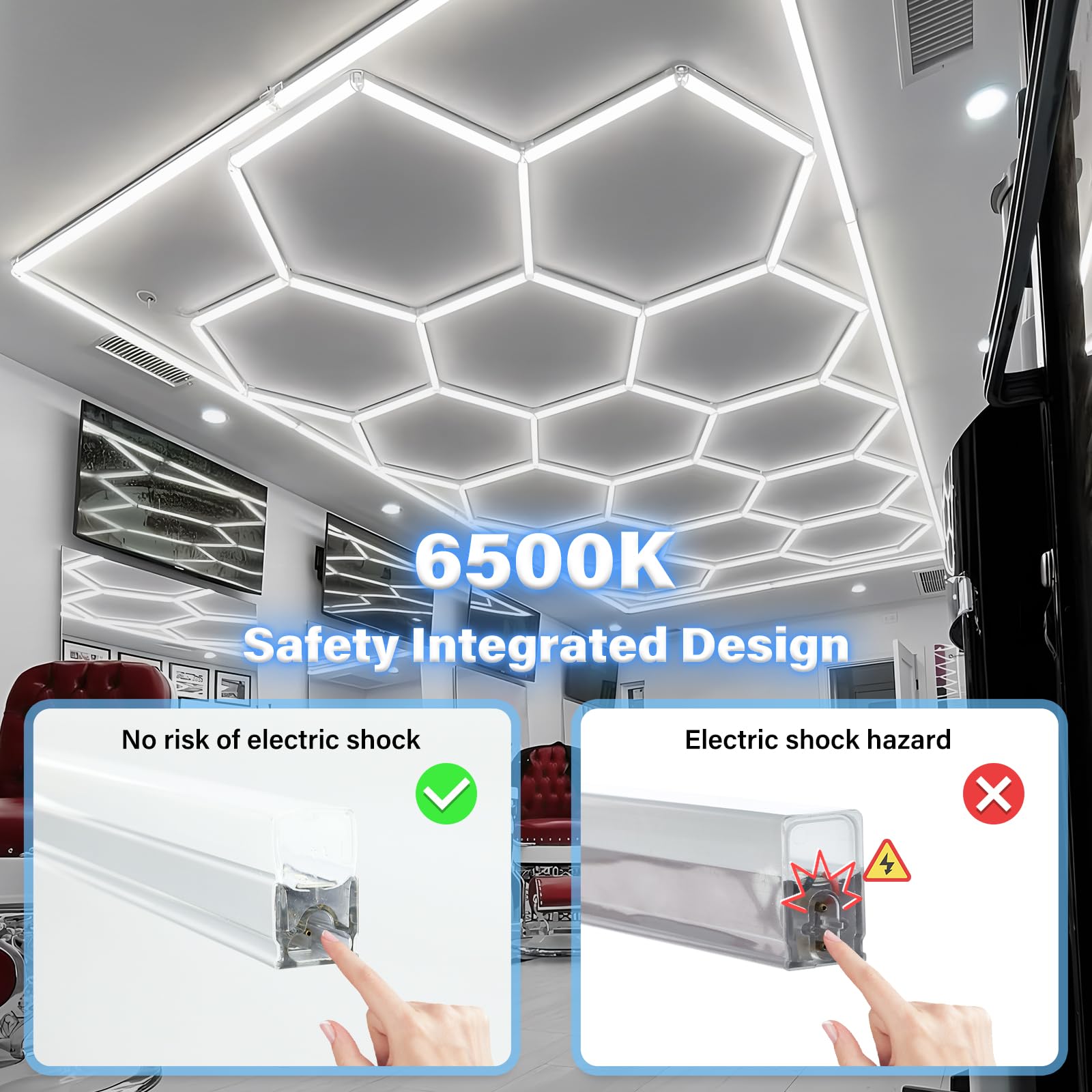 Led Hexagon Lights - Garage Lights, 556W 66720 Lumen Cool White Light 6500K, Ceiling Lighting For Garage Gym Barber Shop