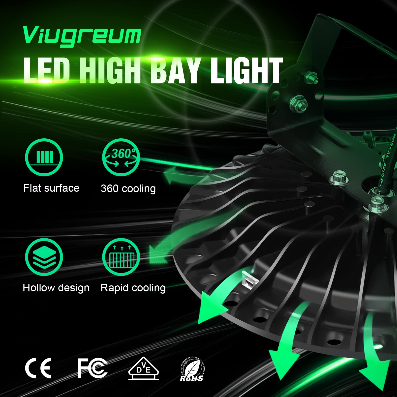 Viugreum 300W Ufo Led High Bay Light, 30000Lm 6500K Daylight White Ultra Thin Led Warehouse Lighting, Ip65 Waterproof Commercial Bay Lighting For Garage Barn Workshop Gym