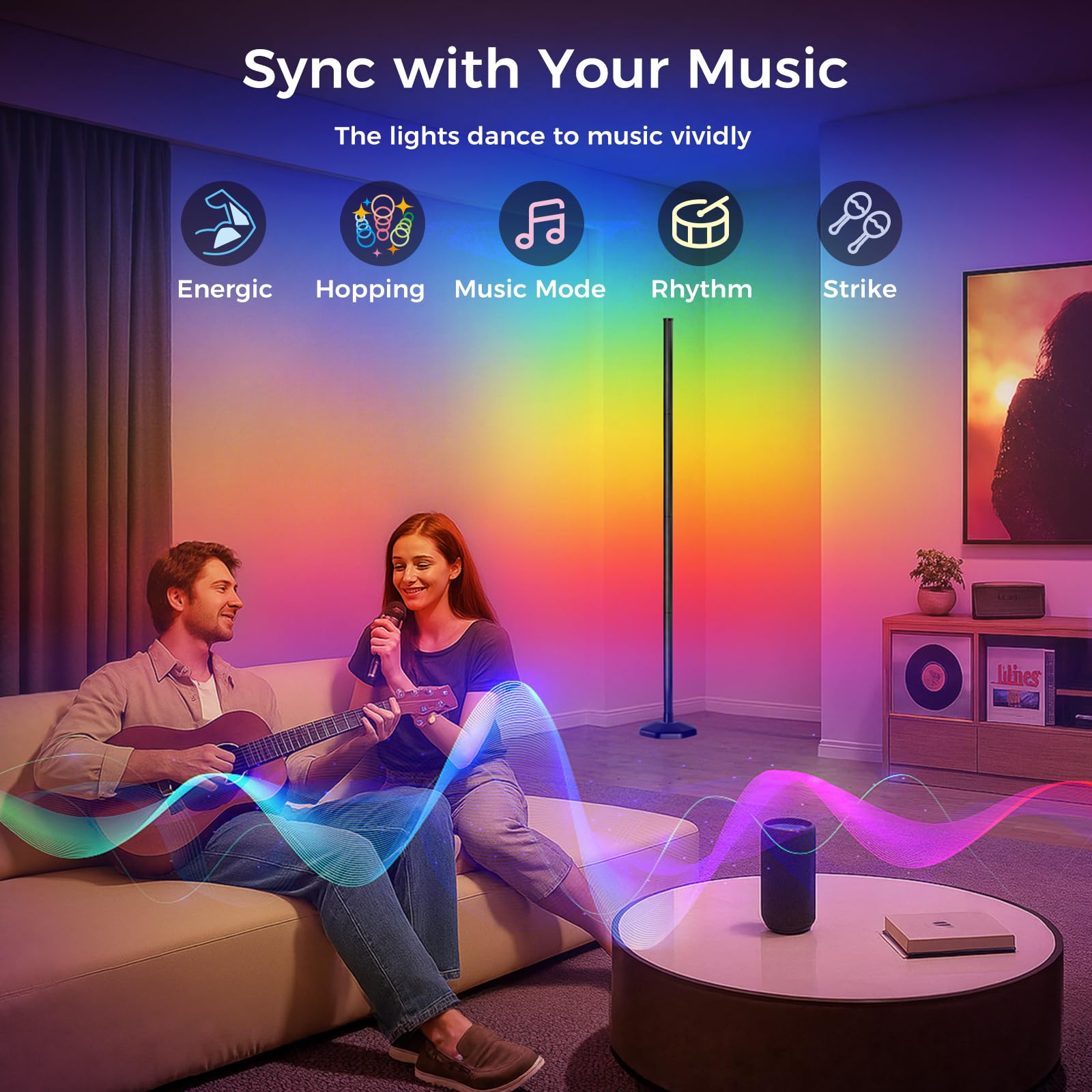 DomeStar Smart RGB Corner Floor Lamp, Alloy Steel, Medium, Multi Color, Model HR4031943, Music Sync, Remote Control
