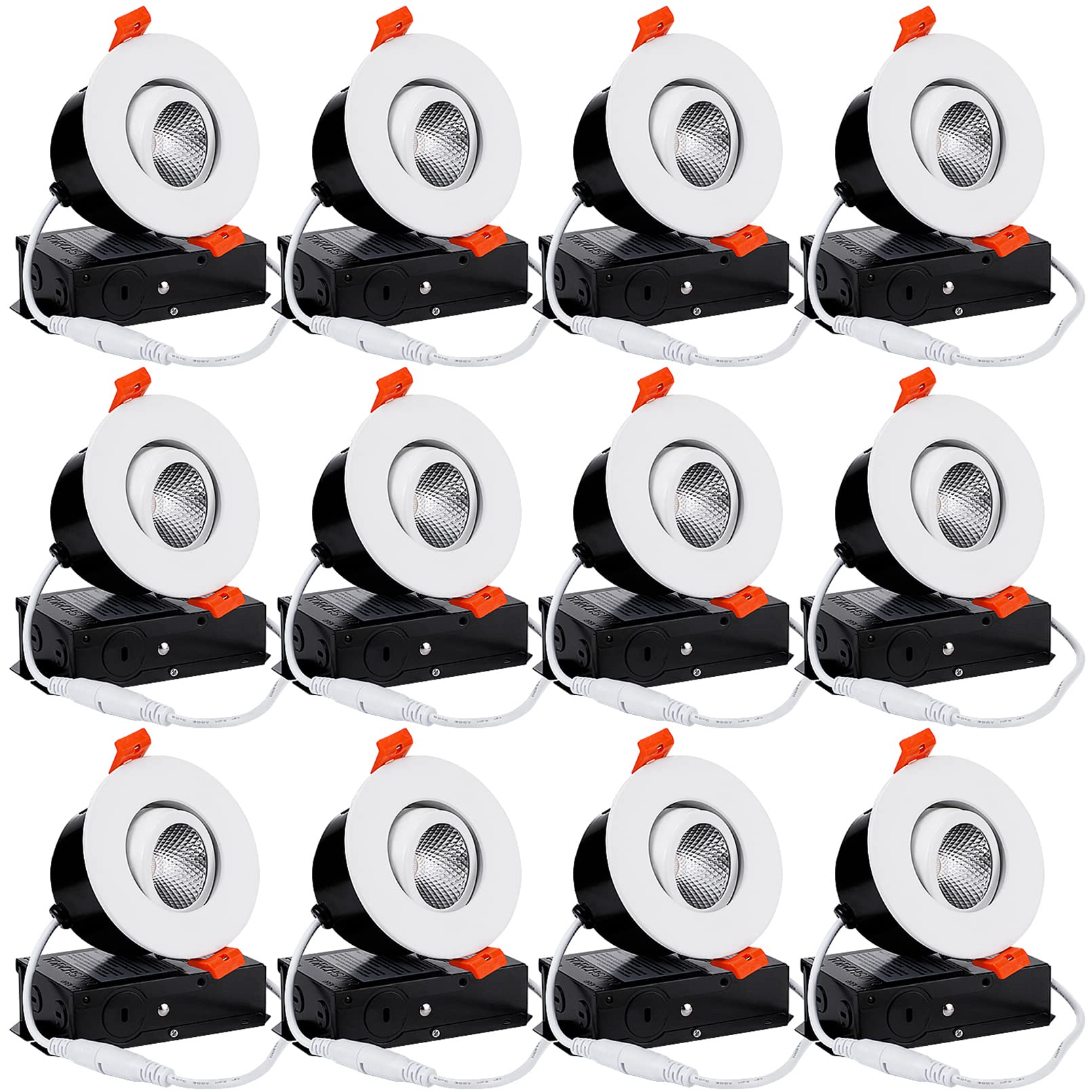 Torchstar 12-Pack 3 Inch Gimbal Led Recessed Light With Junction Box, 7W Cri90+ Dimmable Adjustable Eyeball Canless Led Downlight, 5000K Daylight, Airtight Ic, Etl