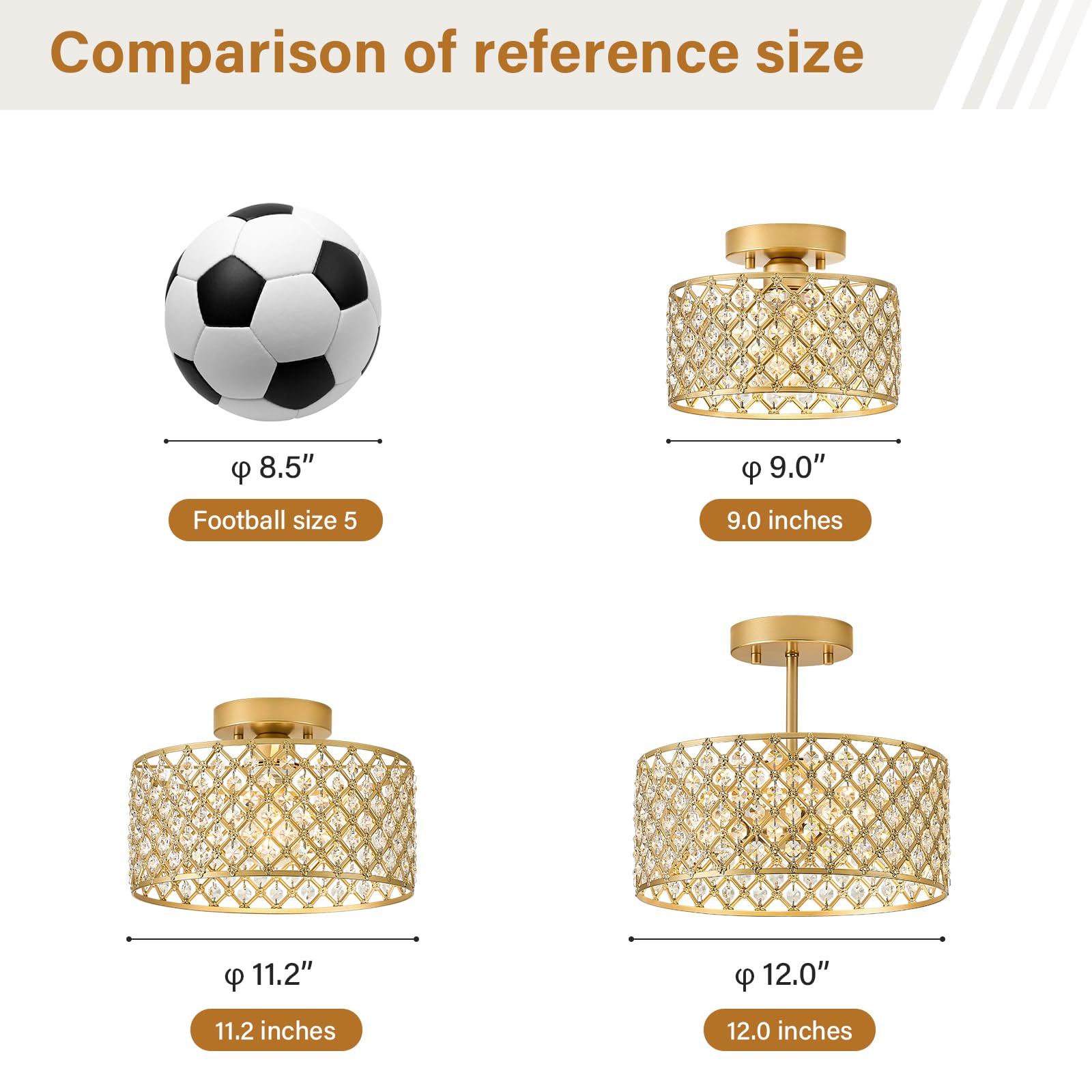 Bzvesr Gold Crystal Ceiling Light Fixture,Modern Semi Flush Mount Ceiling Lighting Fixture,Round Small Chandelier For Dining Roo