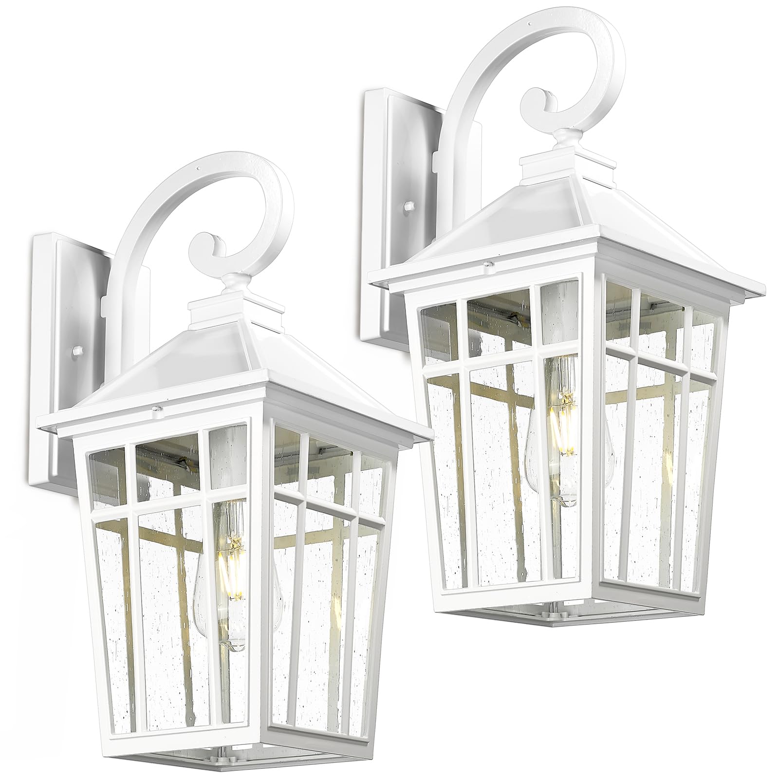 Darkaway Large Outdoor Wall Lights For House  18Inch Exterior Lighting Fixtures 2Pcs Wall Mount Outdoor Porch Lights White Outdoor Sconce Lights With Seeded Glass For Hallway Garage